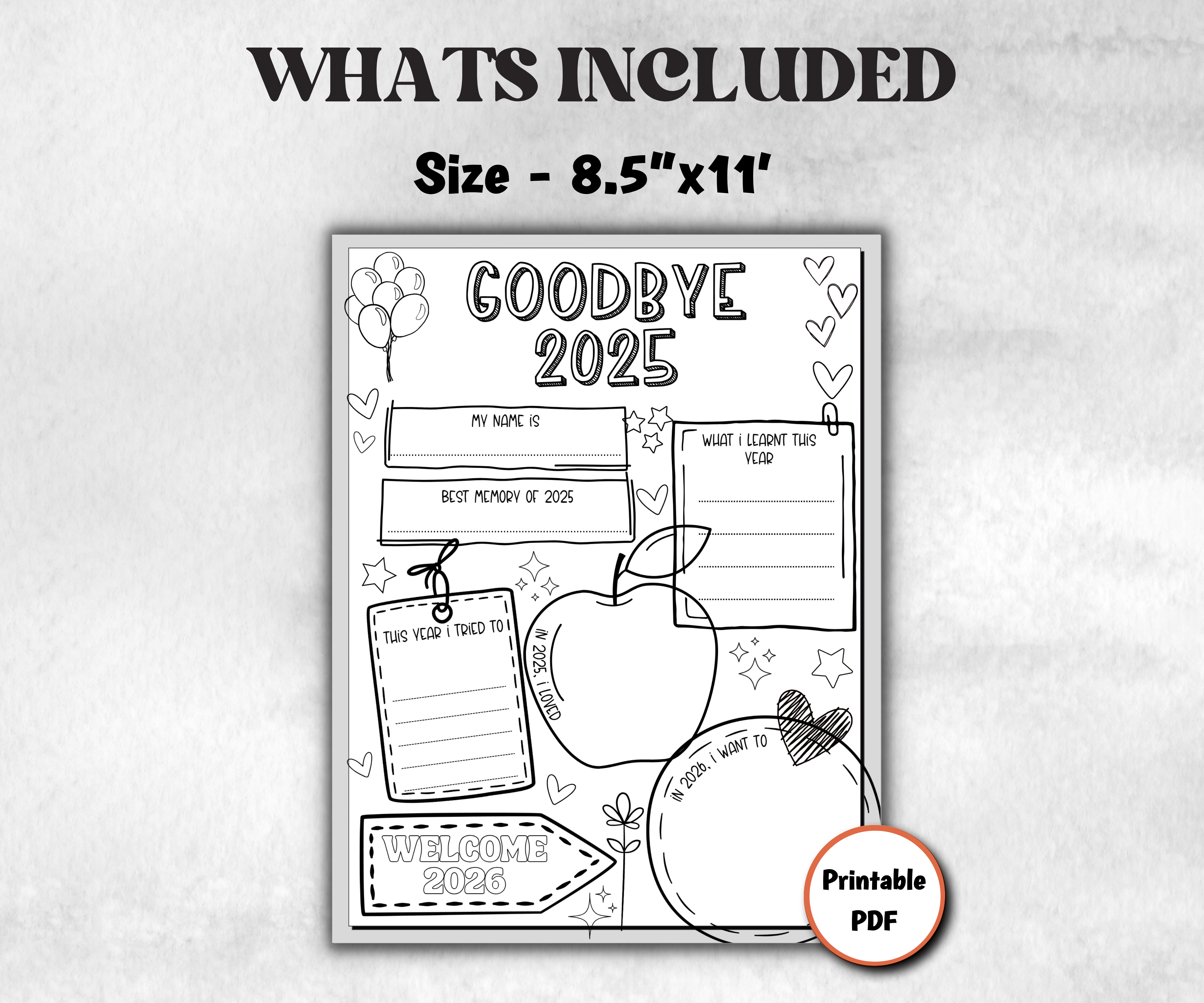 Kids Year in review coloring page