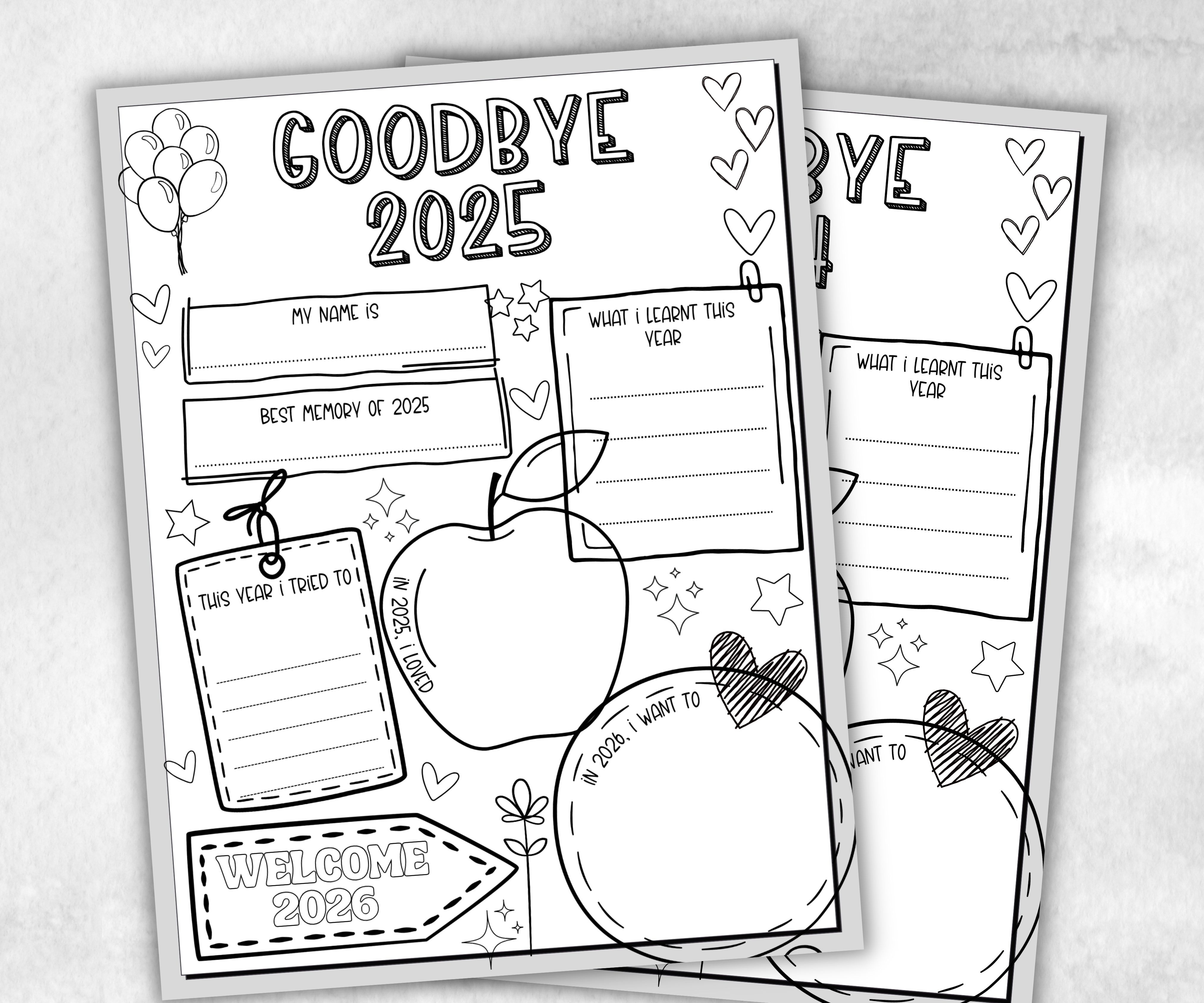 Kids Year in review coloring page