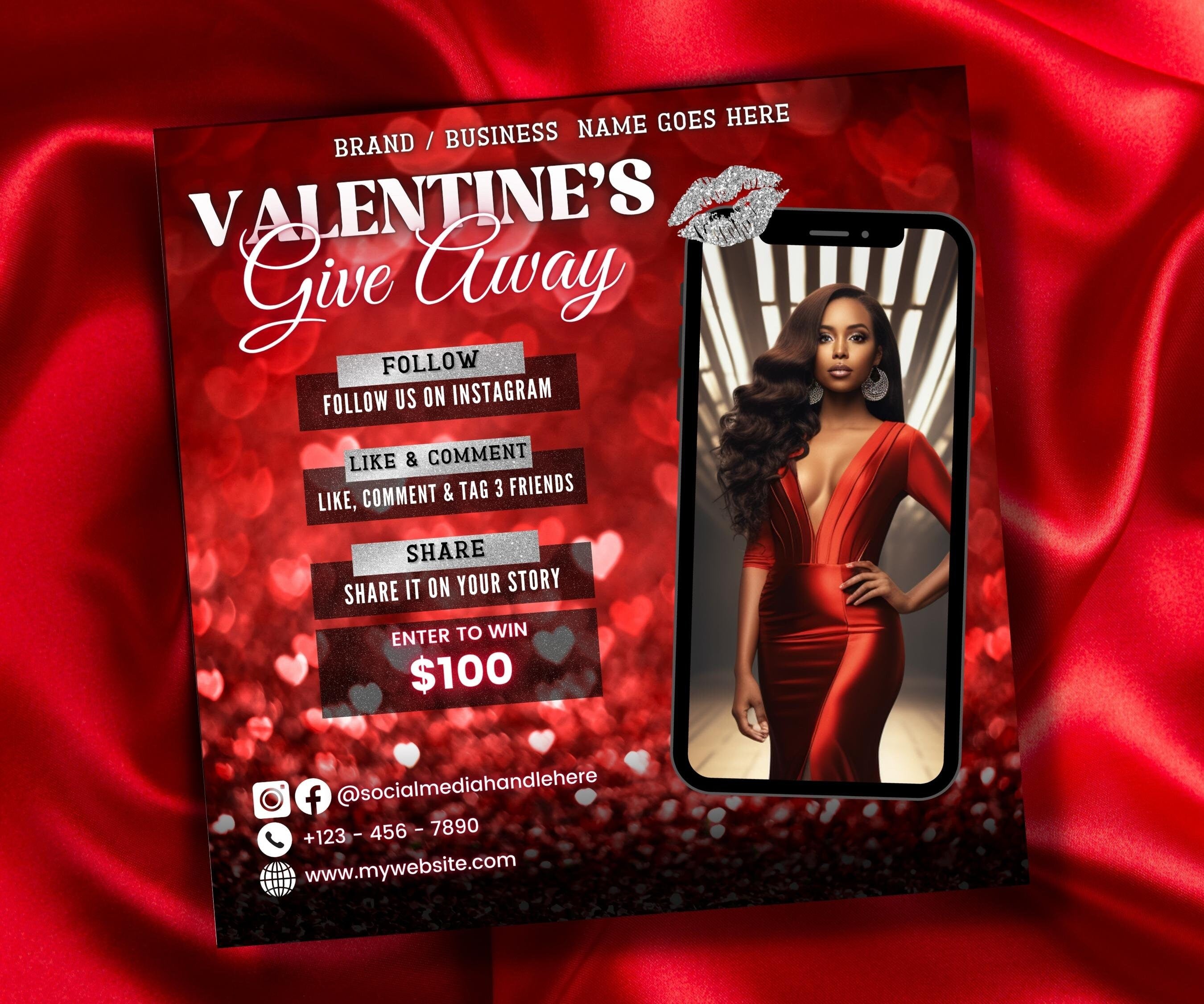 Giveaway DIY Flyer I Like and Share I Valentines Giveaway Flyer | Social Media Template | Social Media | Valentine Day raffle I Enter to Win