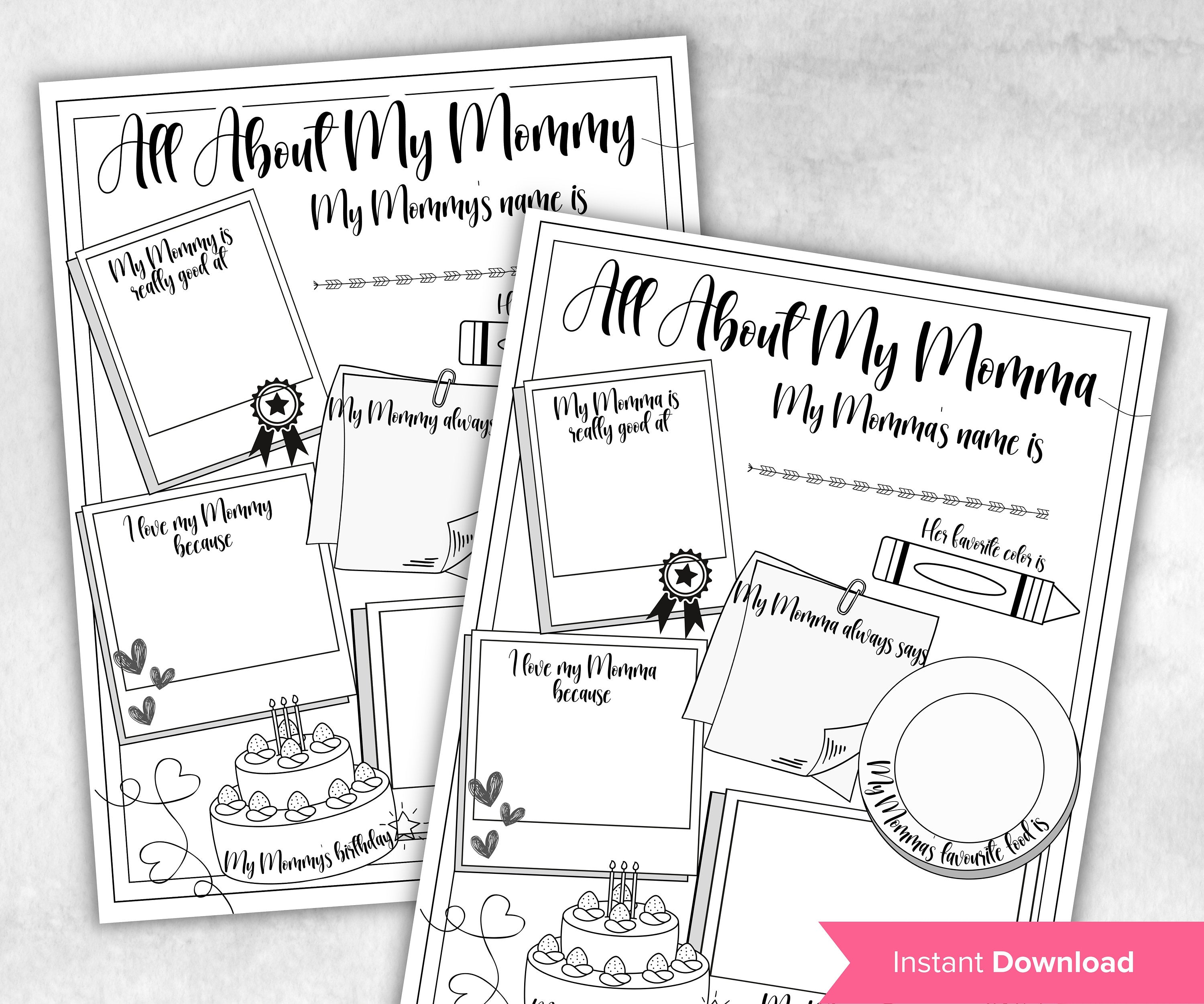 Mommy Gift from kids I Mother Day Printable | All About my Mommy All About My Mimi Printable | All About Mimi | Personalized Gift for momI