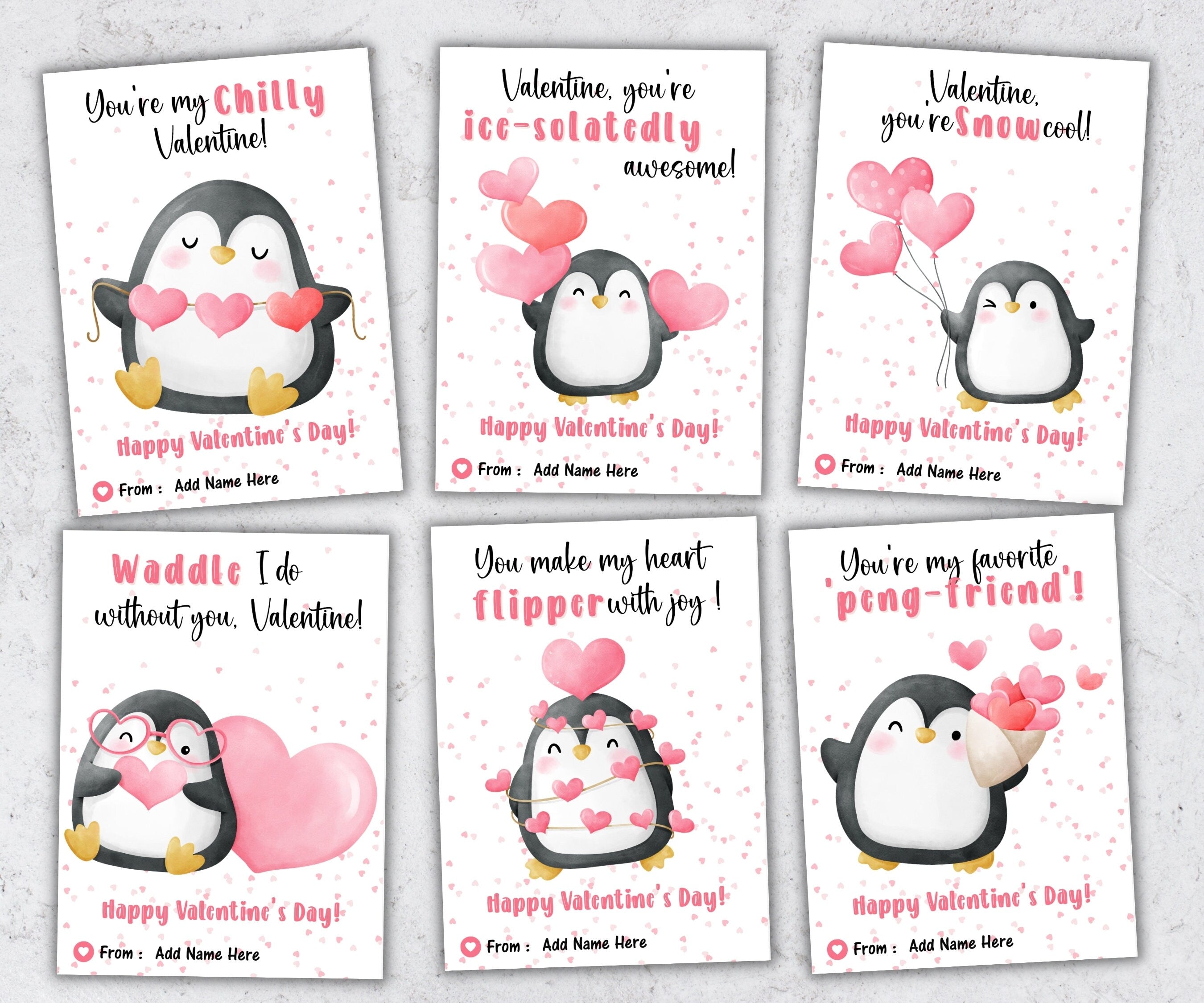 Penguin Valentines Day Cards, Classroom Valentines, Printable School Valentines , Kids Valentine Cards for School Daycare, Gift For Teacher