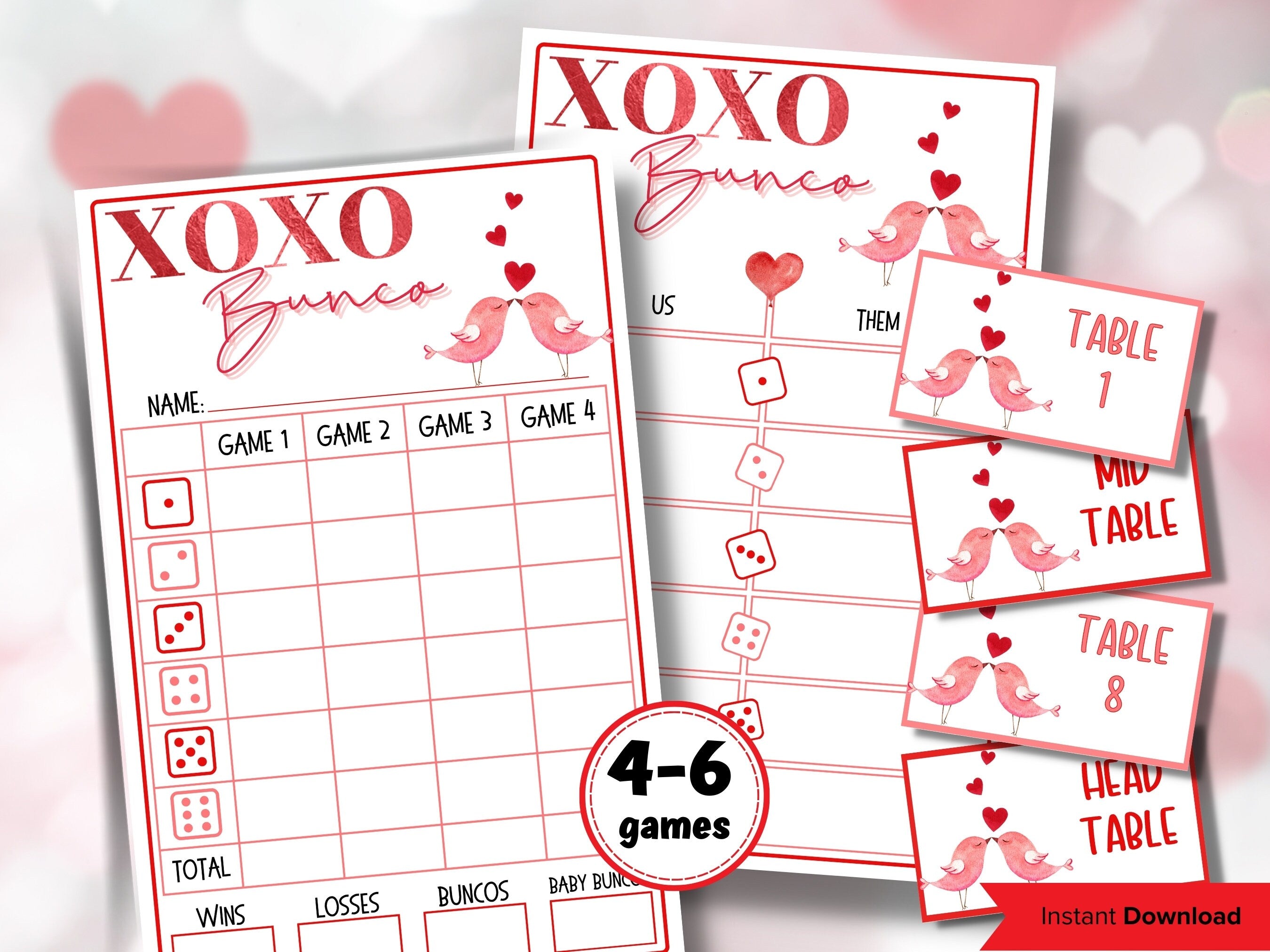 Valentine Bunco I Bunco Night I Printable Valentine Bunco Score Sheet Invitation| Bunco Game | Tally Sheet I bunco score cards I love bunco