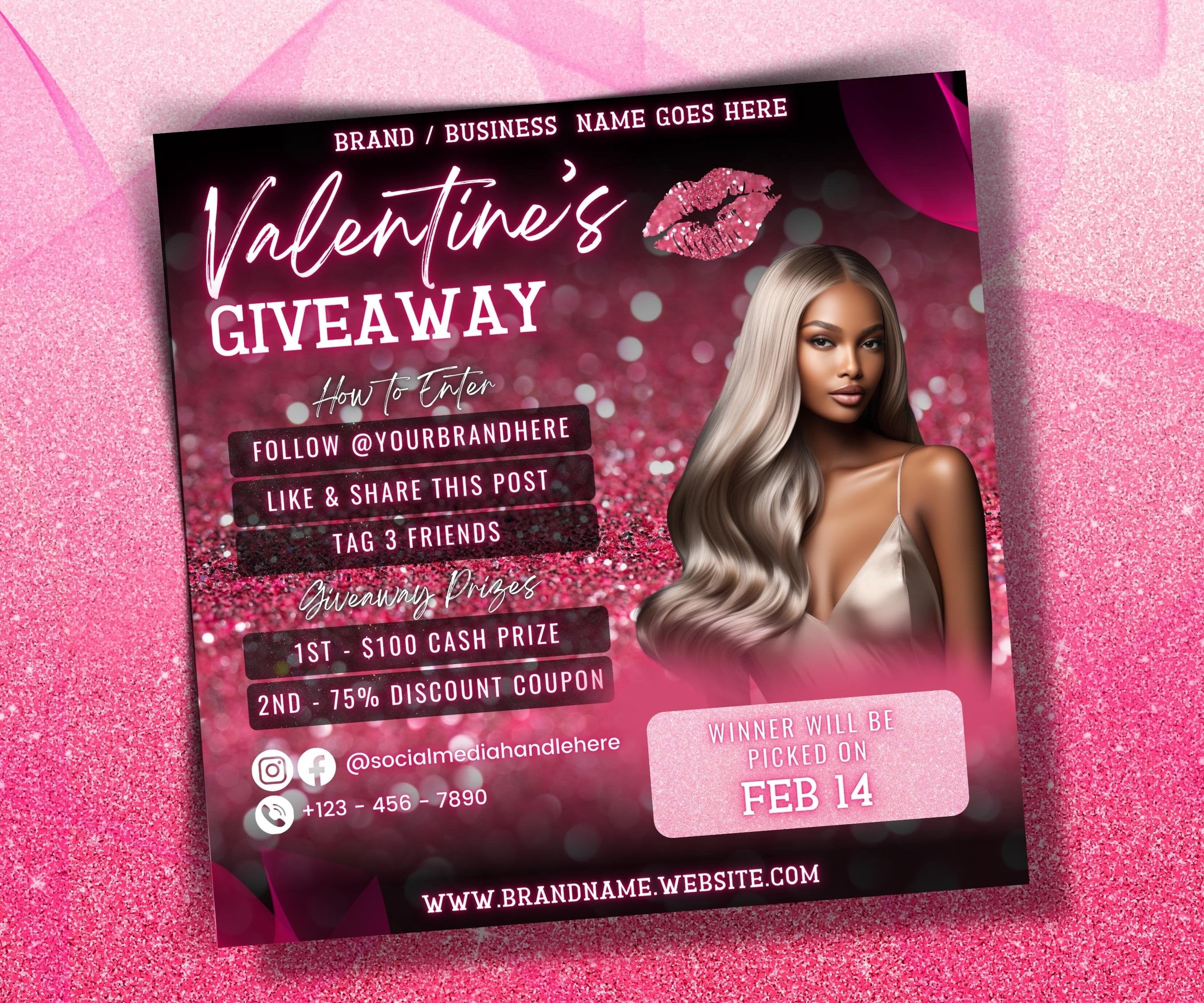 Raffle Flyer | Instagram Template | Valentines Day Giveaway Flyer | Lashes Nails Hair I Raffle Ticket Flyer | Social Media Giveaway