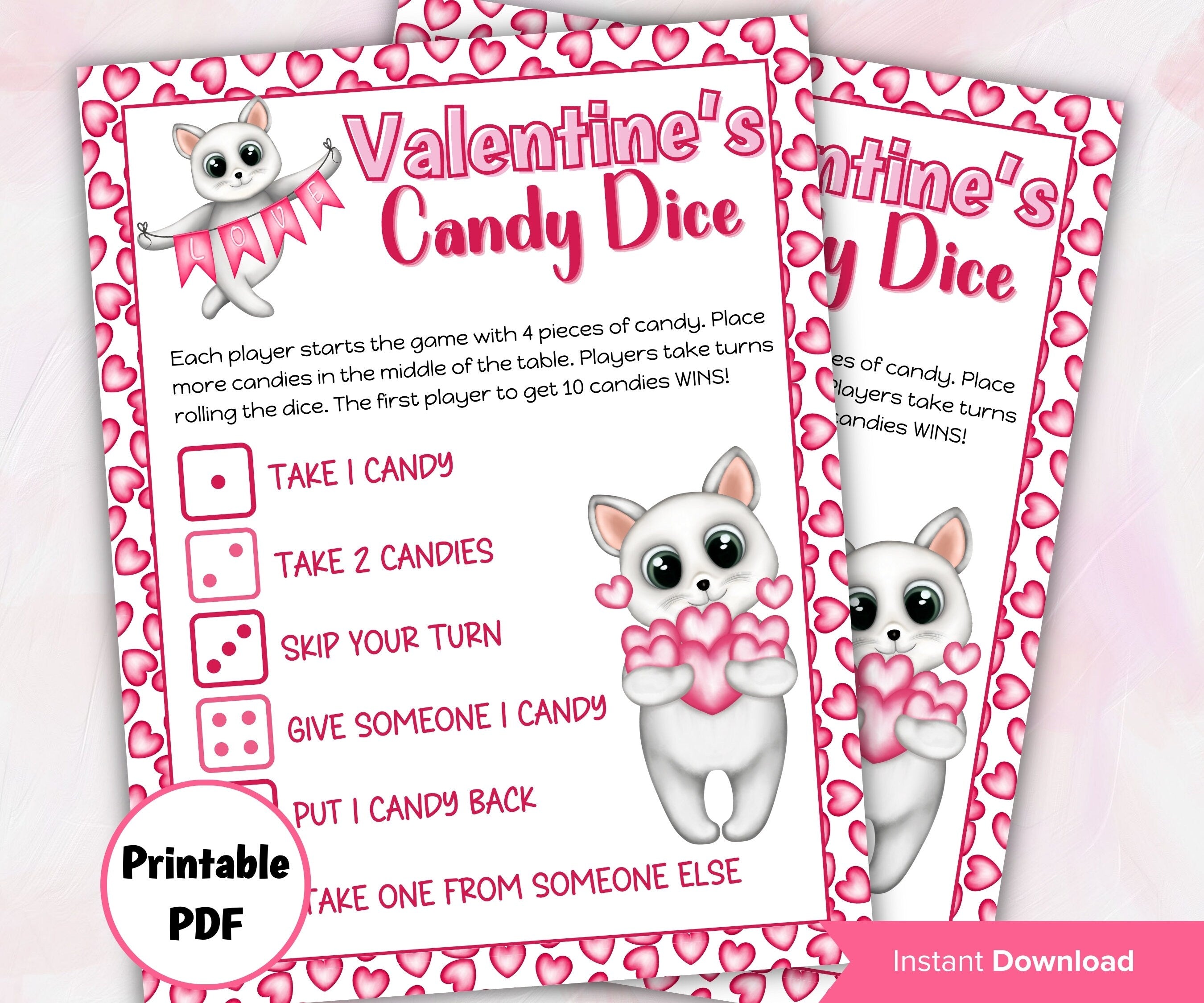 Valentine Candy Dice Game | Valentine Cat Card| Classroom Game | Valentine Activity | Valentine'S Party Game | Fun Activity I Dice Game