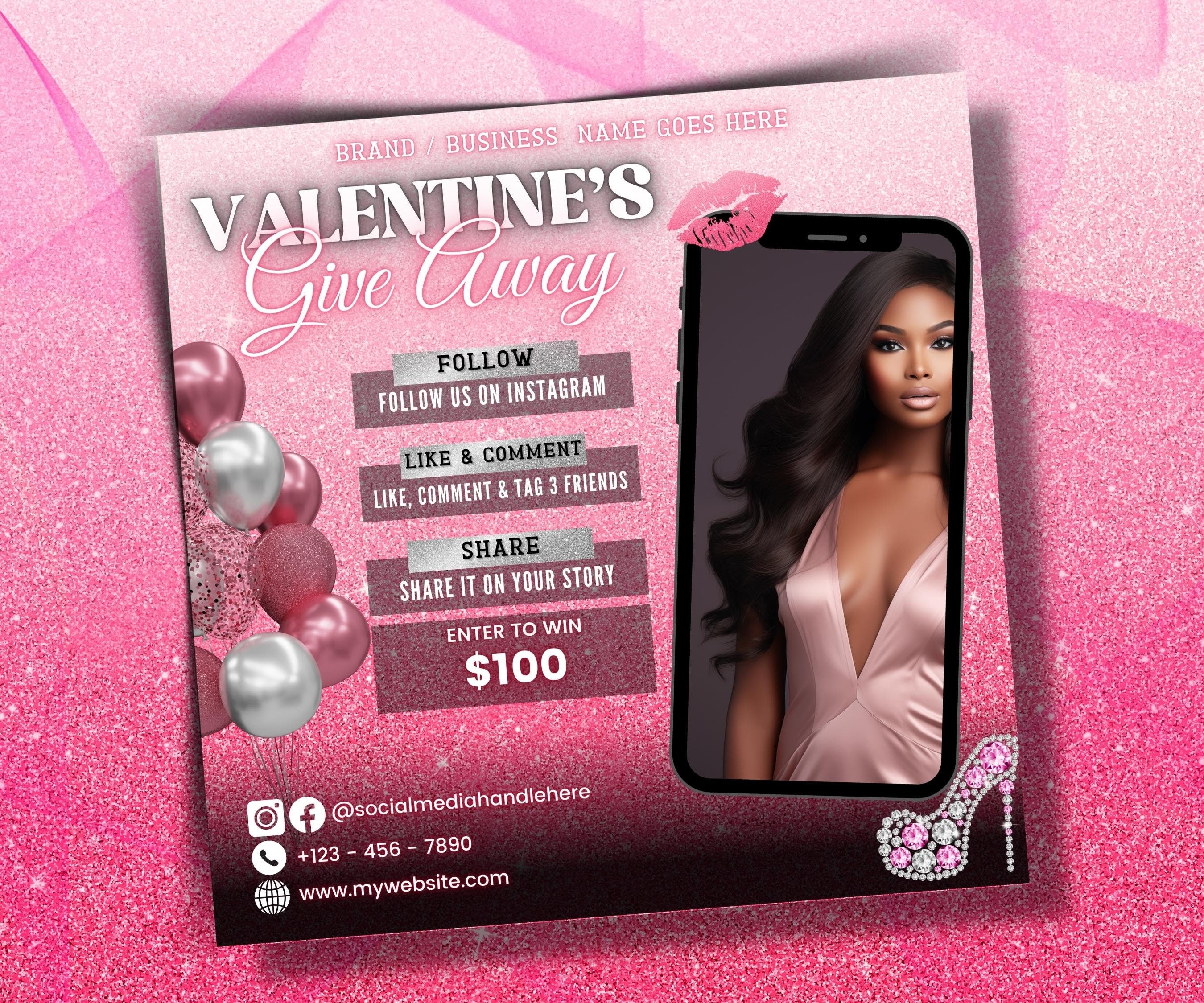 Vday Ticket Contest I Enter to Win I Giveaway DIY Flyer I Like and Share I Valentine Giveaway Raffle | Social Media Template I Valentine Day