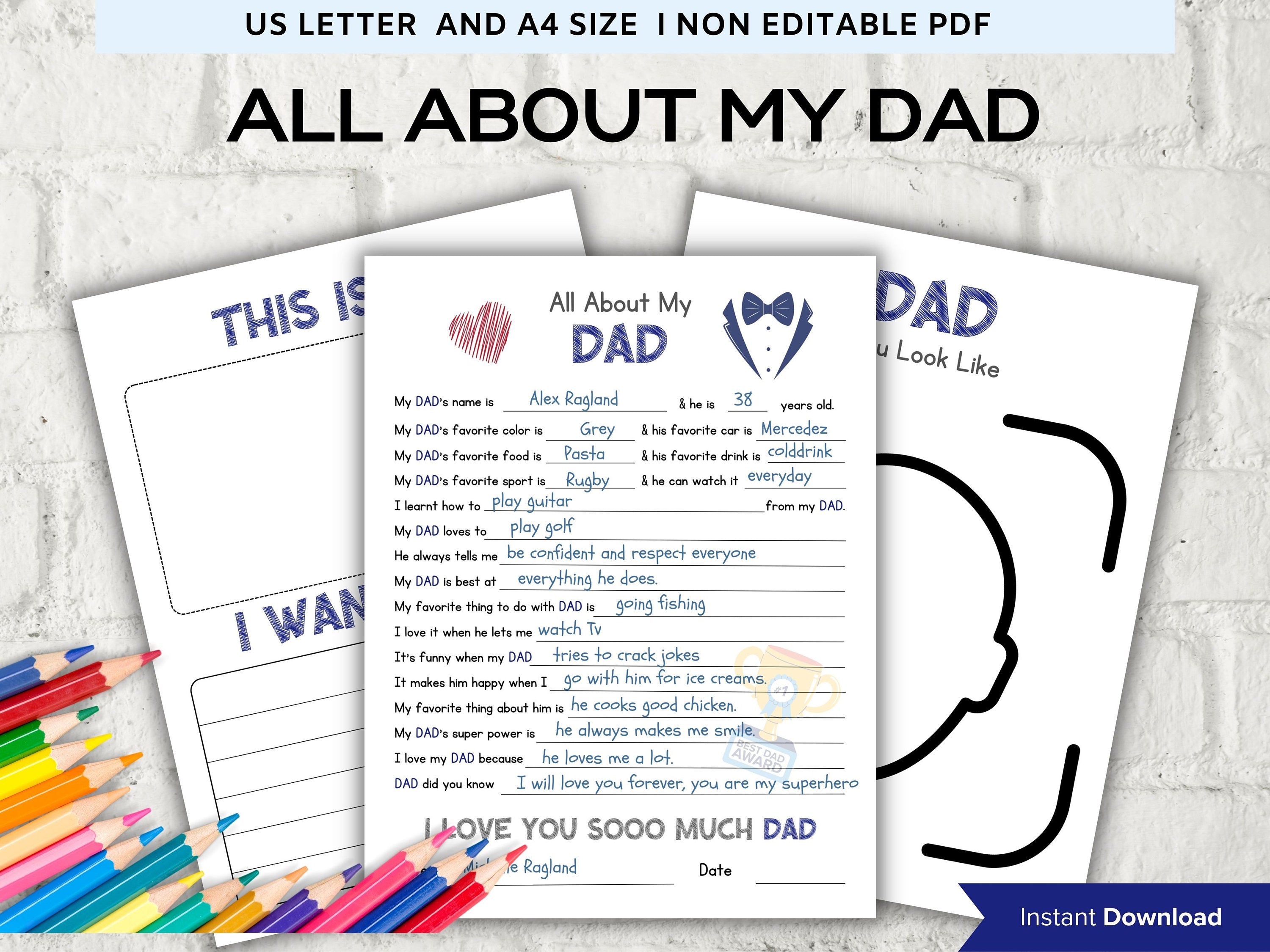 All about my Dad fill in the blank I Father's Day Gift I Father's birthday I About Dad I Gift for Dad I Daddy interview Questionnaire 001-Father's & Mother's Day -TheHustlingCatLady-Greeting Cards