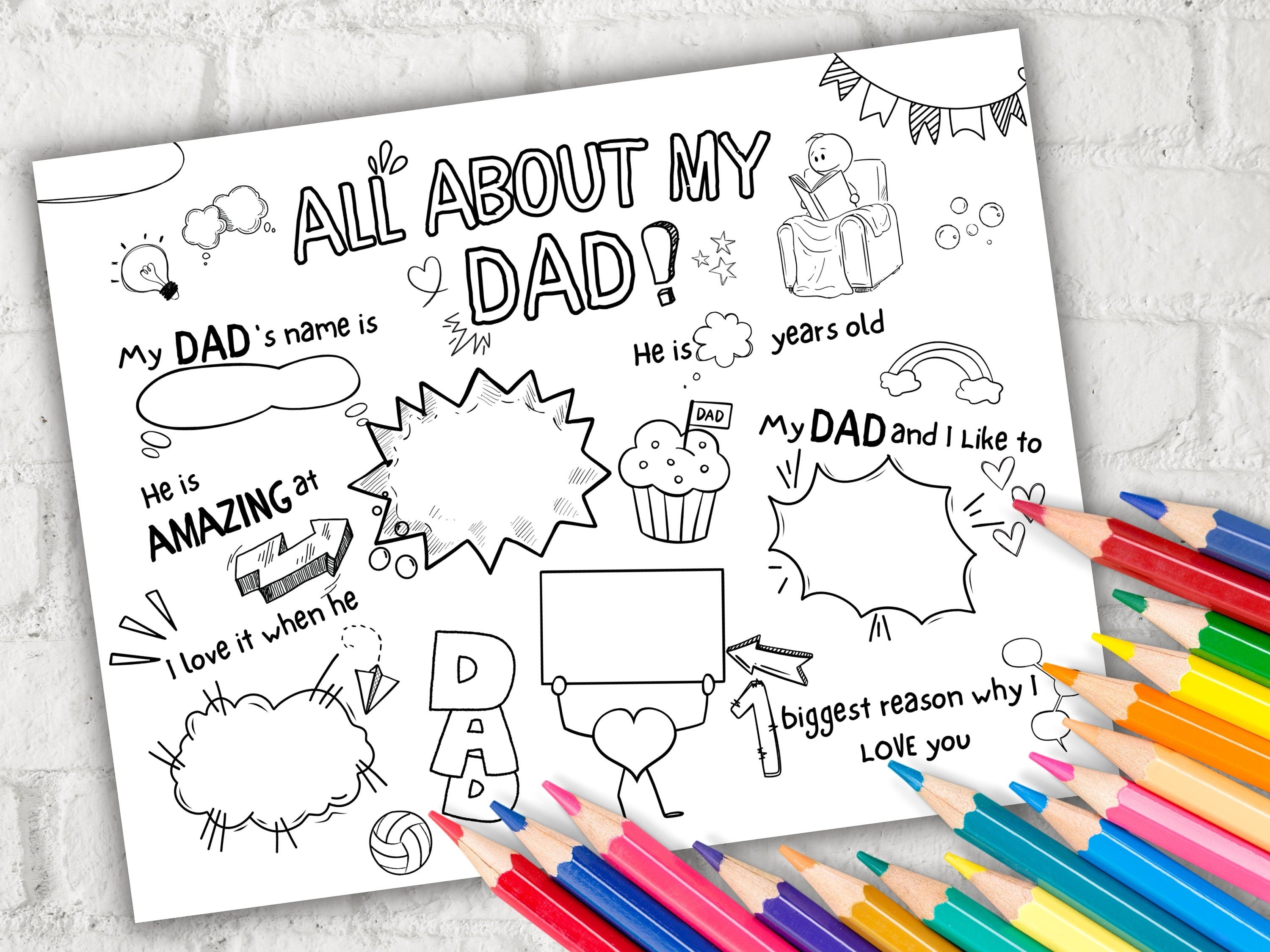 All about my Dad Fill in the blank I Father's Day Gift I Gift for Dad I Birthday I About Dad Page I Daddy interview I Dad Questionnaire 001-Father's & Mother's Day -TheHustlingCatLady-Blank Cards