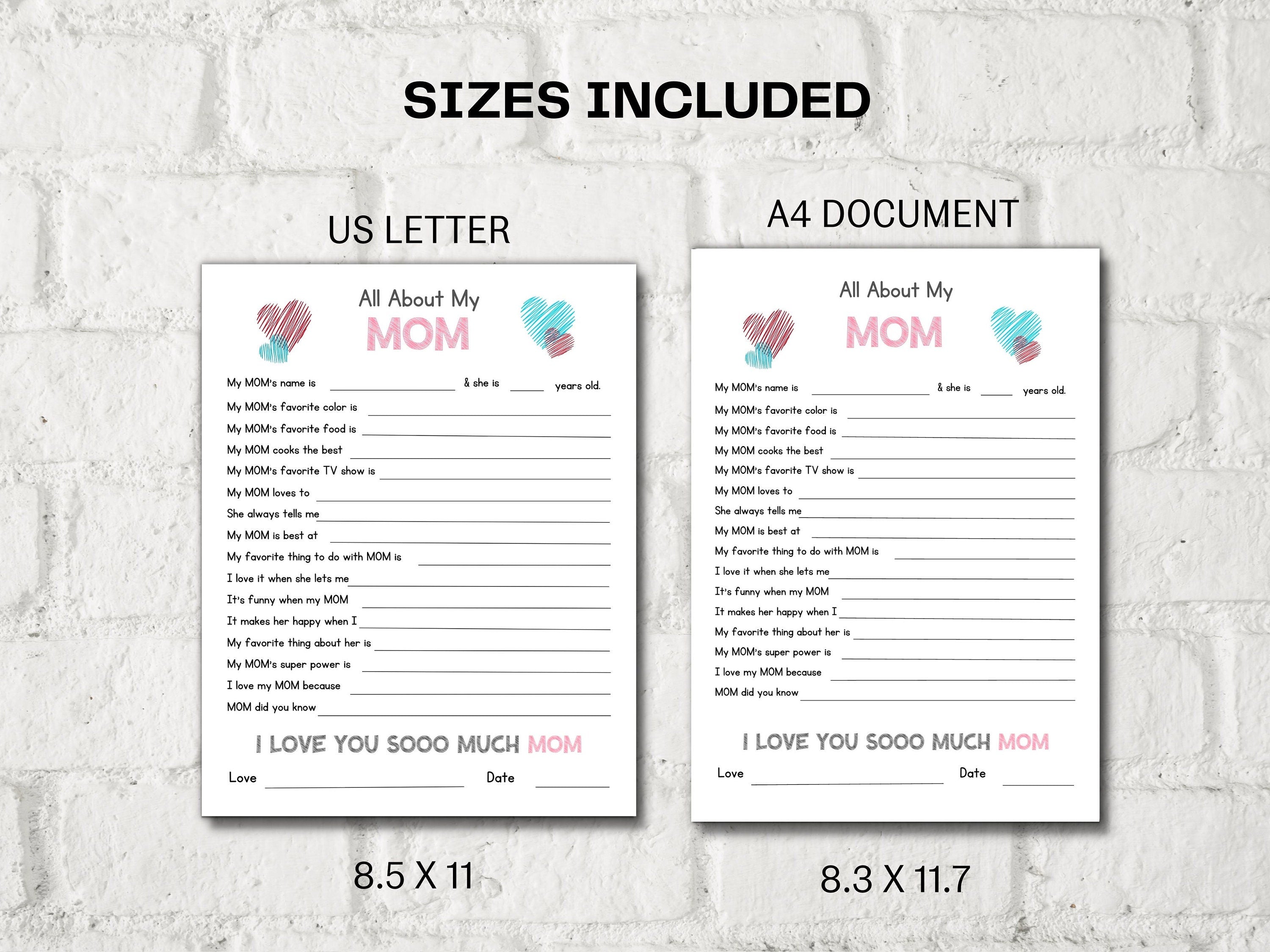 All about my mom I Mother's Day Gift I Mom birthday gift I About Mom Page I Gift for Mom I mom interview I mothers printable questions 001