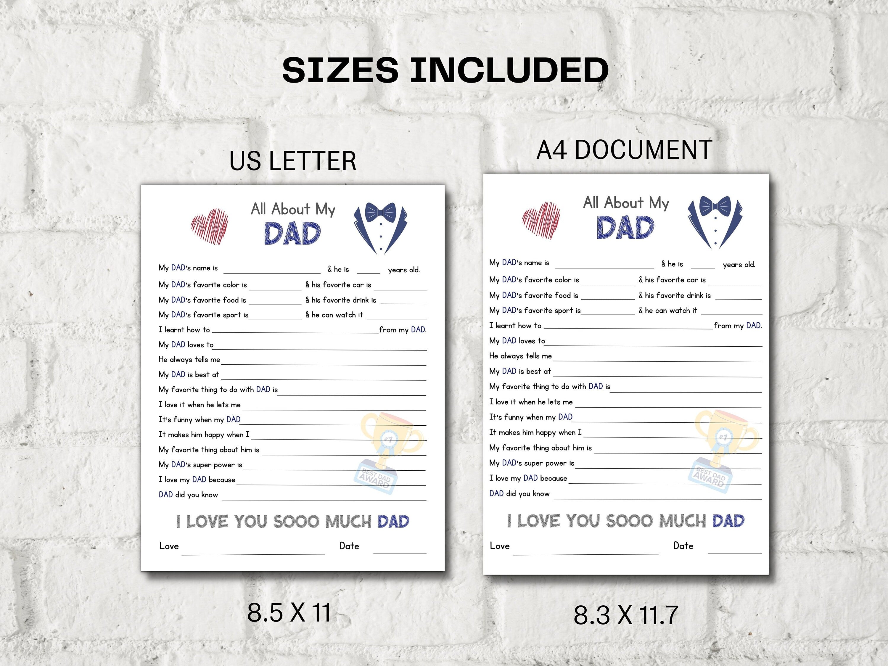All about my Dad fill in the blank I Father's Day Gift I Father's birthday I About Dad I Gift for Dad I Daddy interview Questionnaire 001-Father's & Mother's Day -TheHustlingCatLady-Greeting Cards