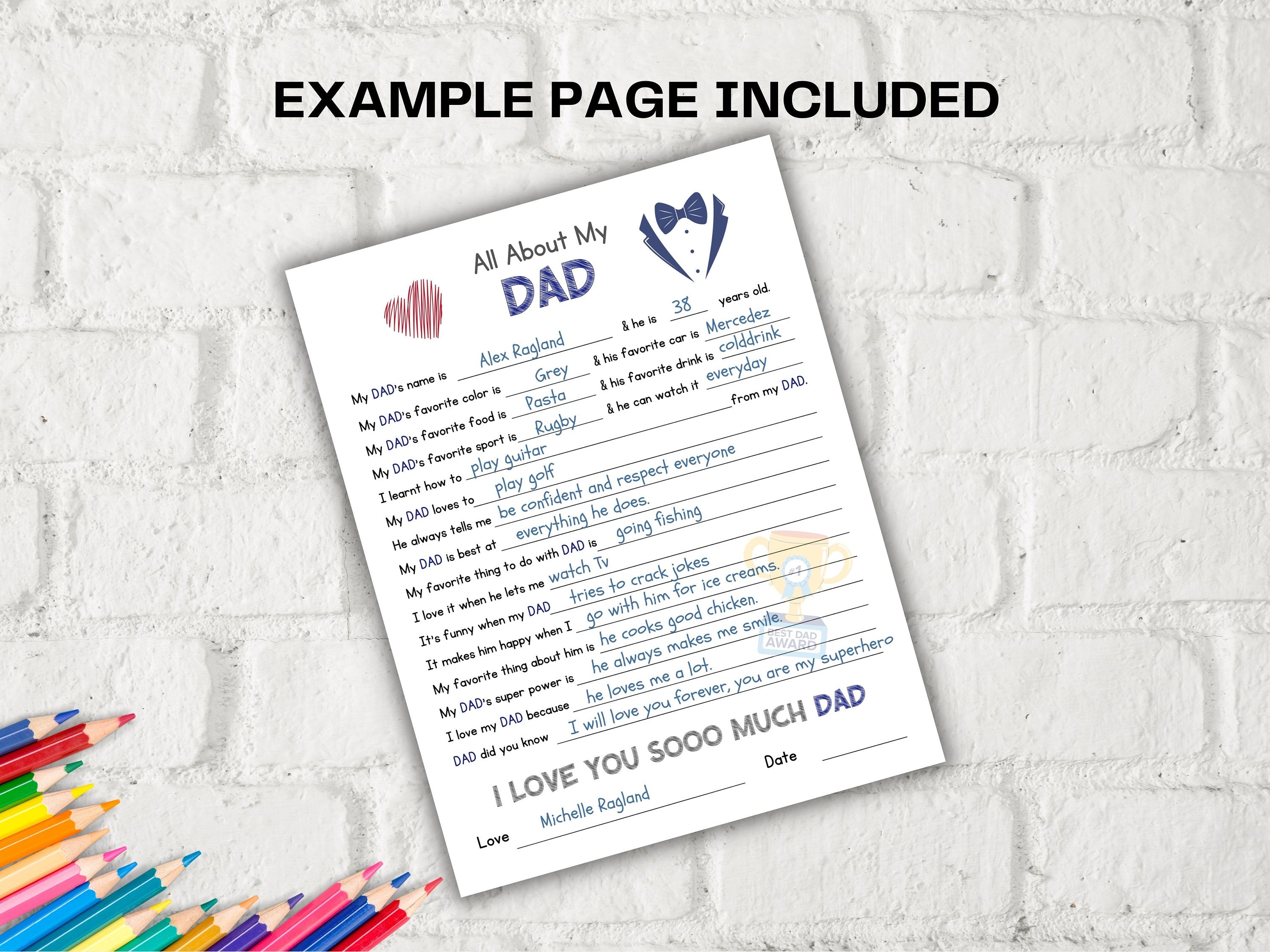 All about my Dad fill in the blank I Father's Day Gift I Father's birthday I About Dad I Gift for Dad I Daddy interview Questionnaire 001-Father's & Mother's Day -TheHustlingCatLady-Greeting Cards