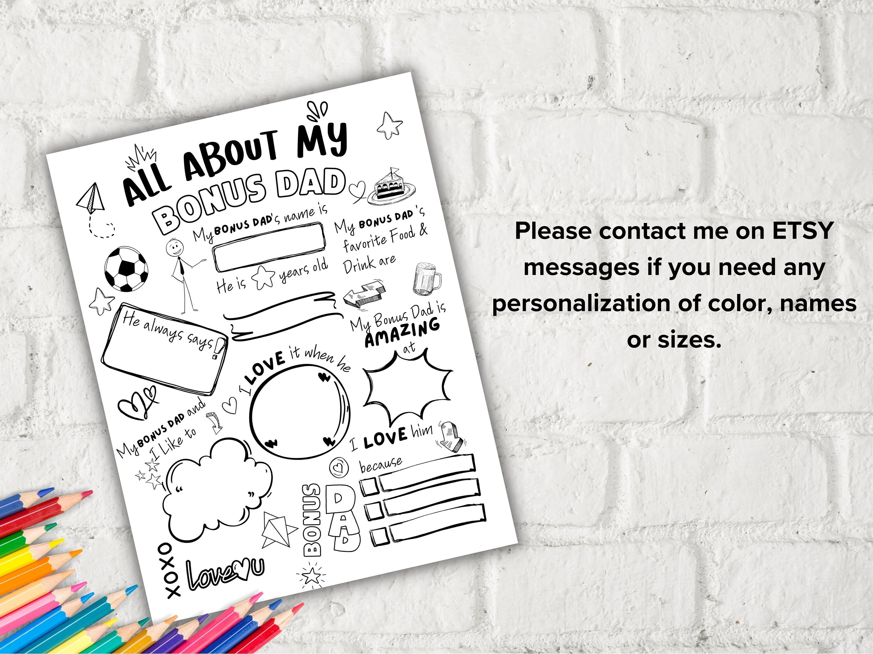 All about my Bonus Dad fill in the blank I Father's Day Gift I Gift for Bonus Dad I About Bonus Dad Page I Dad interview I Questionnaire 001