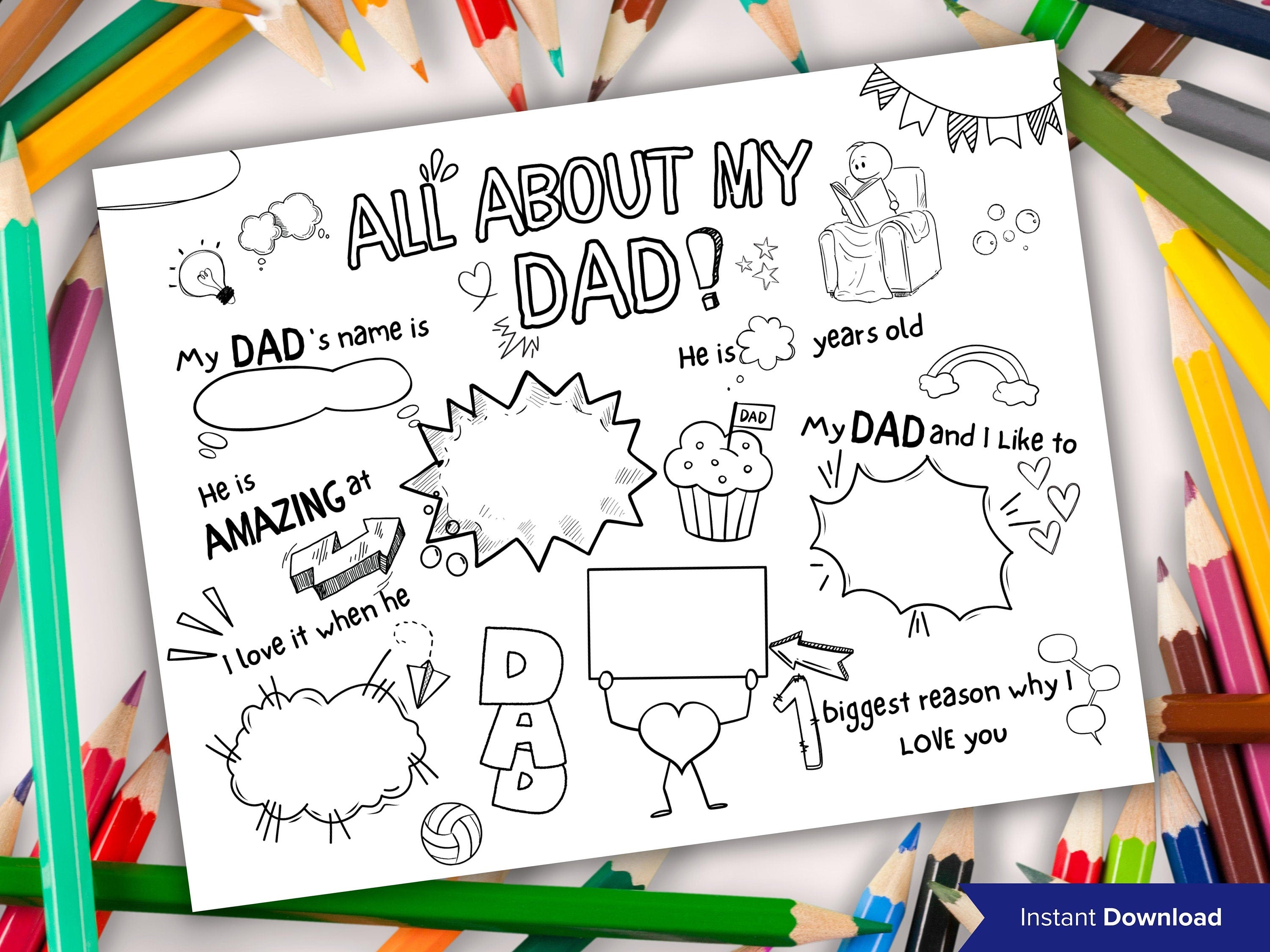 All about my Dad Fill in the blank I Father's Day Gift I Gift for Dad I Birthday I About Dad Page I Daddy interview I Dad Questionnaire 001-Father's & Mother's Day -TheHustlingCatLady-Blank Cards