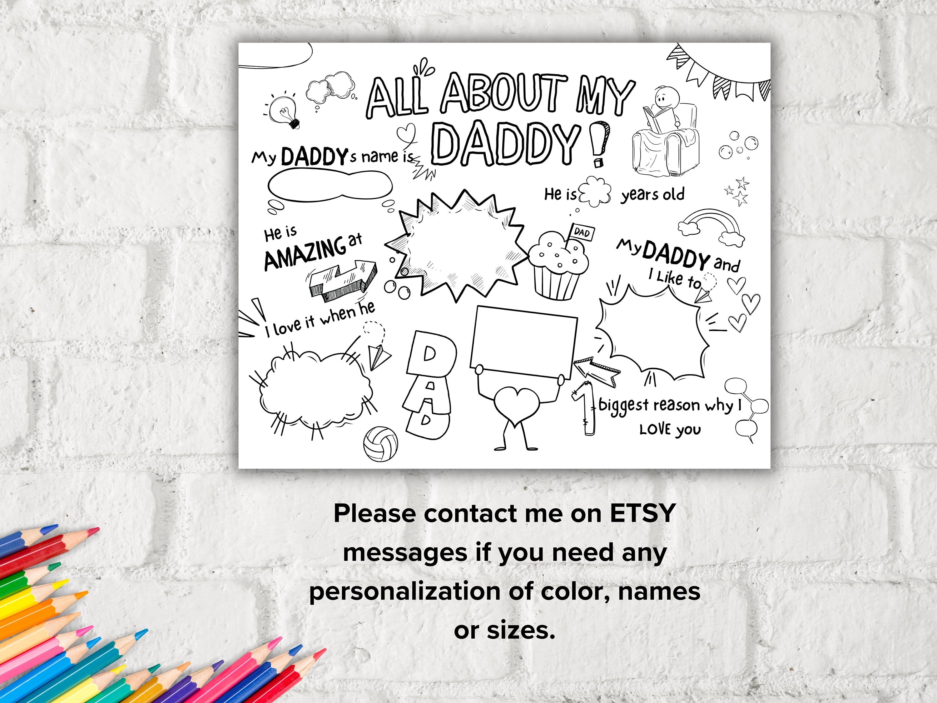 All about my Daddy Fill in the blank I Coloring page I Gift for Daddy I Birthday I About Daddy I Dad interview I Daddy Questionnaire 001