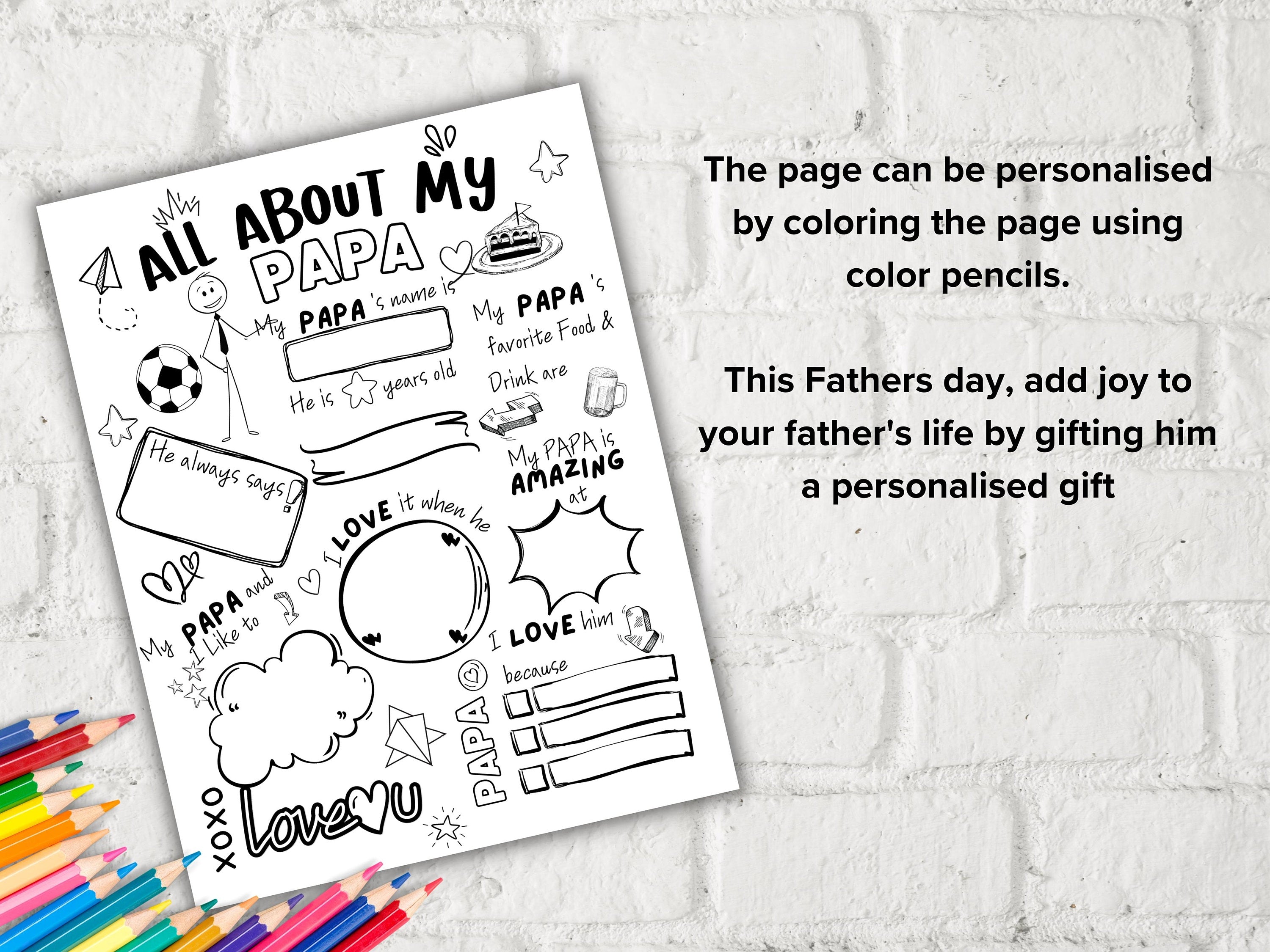 All about my Papa fill in the blank I Father's Day Gift I Gift for Papa I About Papa Page I Papa interview I Questionnaire 001
