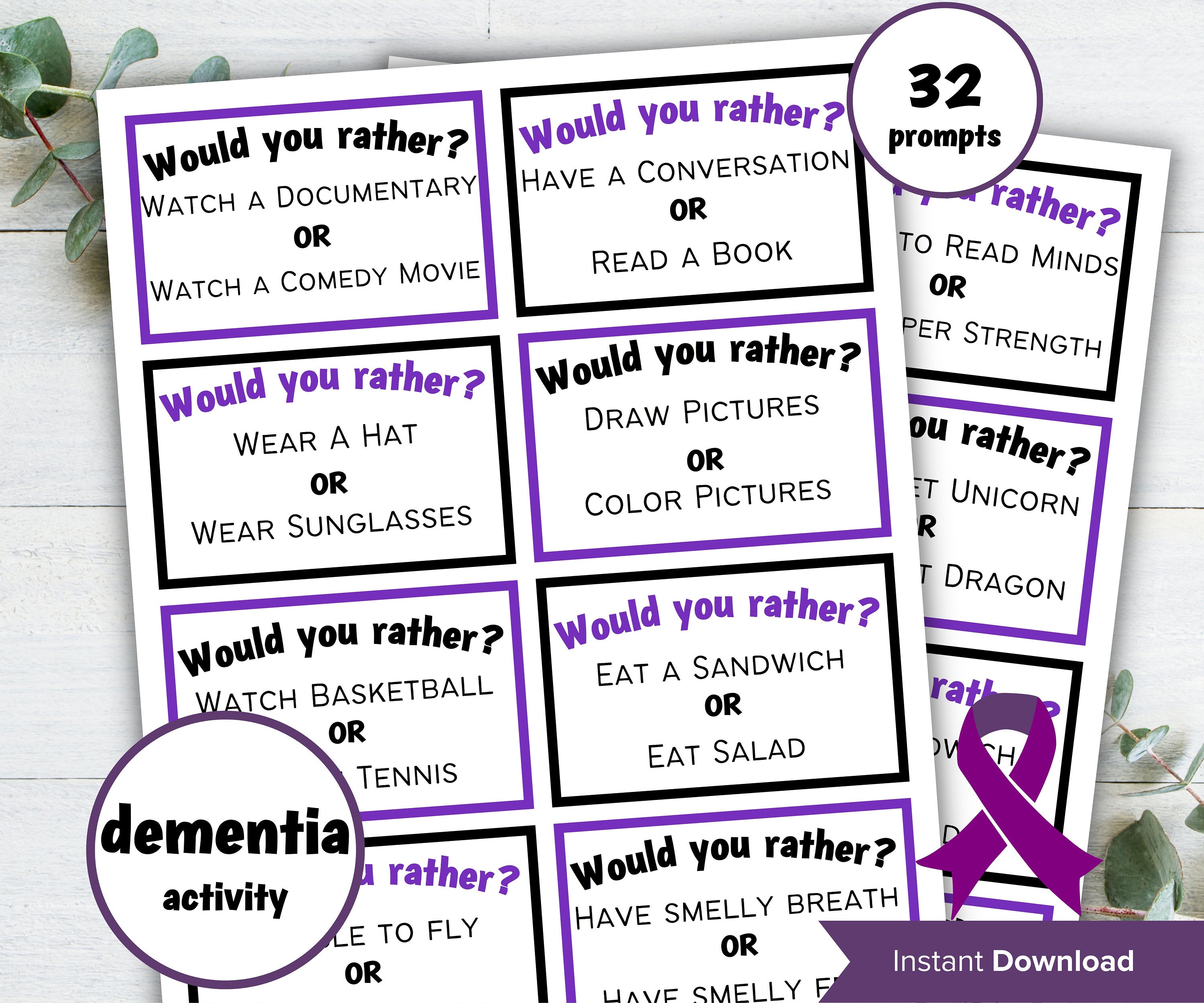 Dementia Would you rather game, Dementia Activities,- -TheHustlingCatLady-Party Games