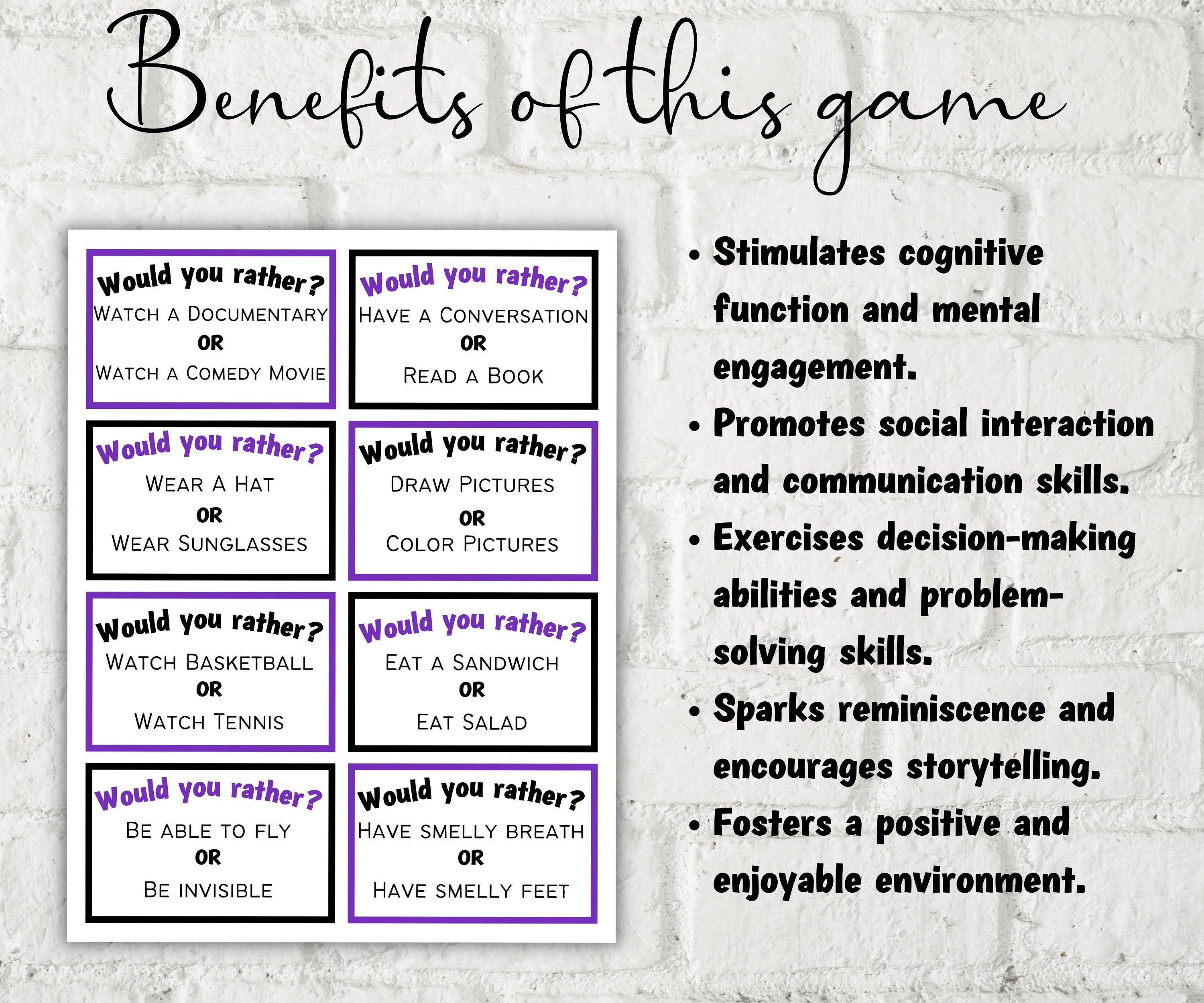 Dementia Would you rather game, Dementia Activities,- -TheHustlingCatLady-Party Games