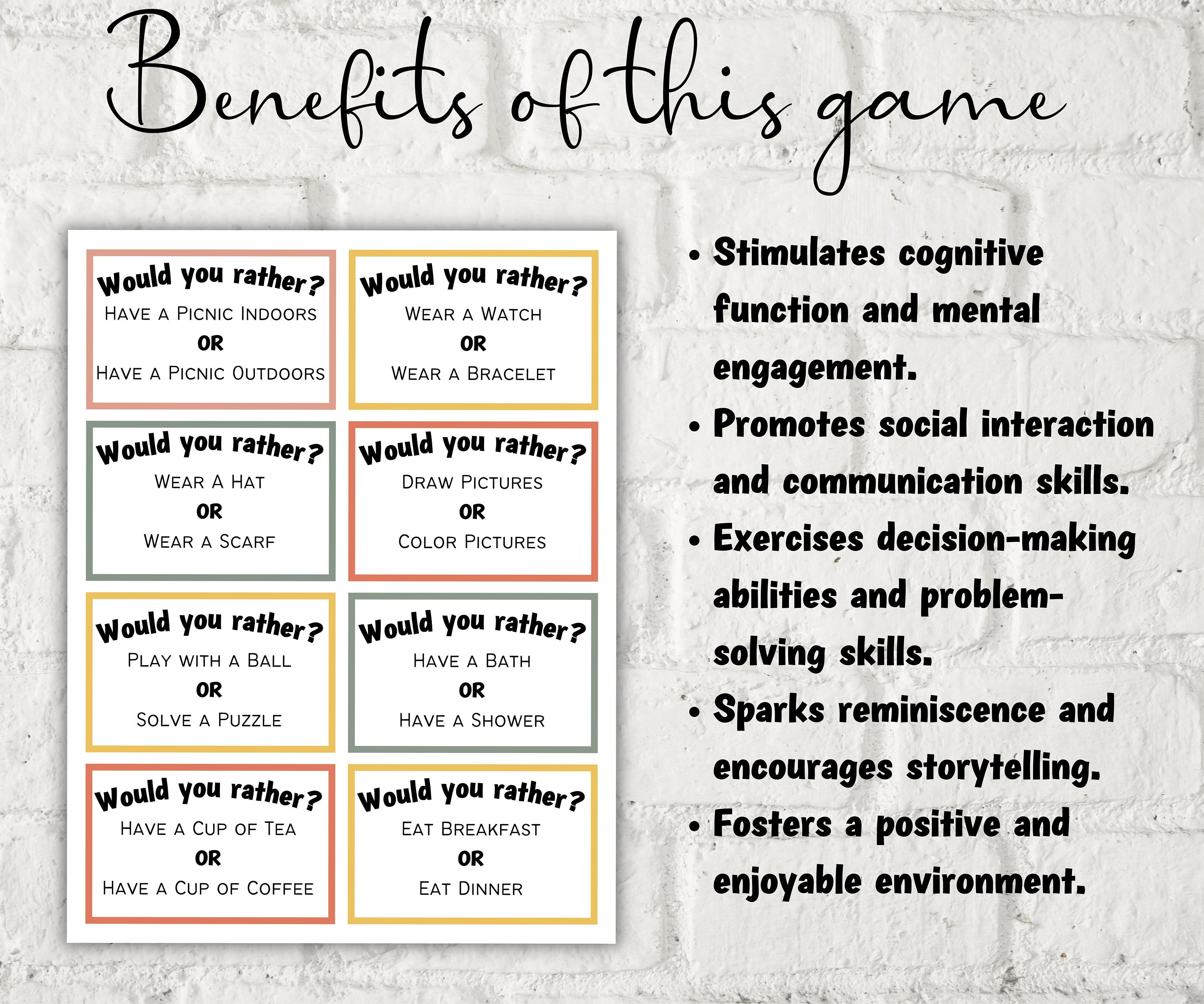 Dementia Would you rather game, Dementia Activities,- -TheHustlingCatLady-Party Games
