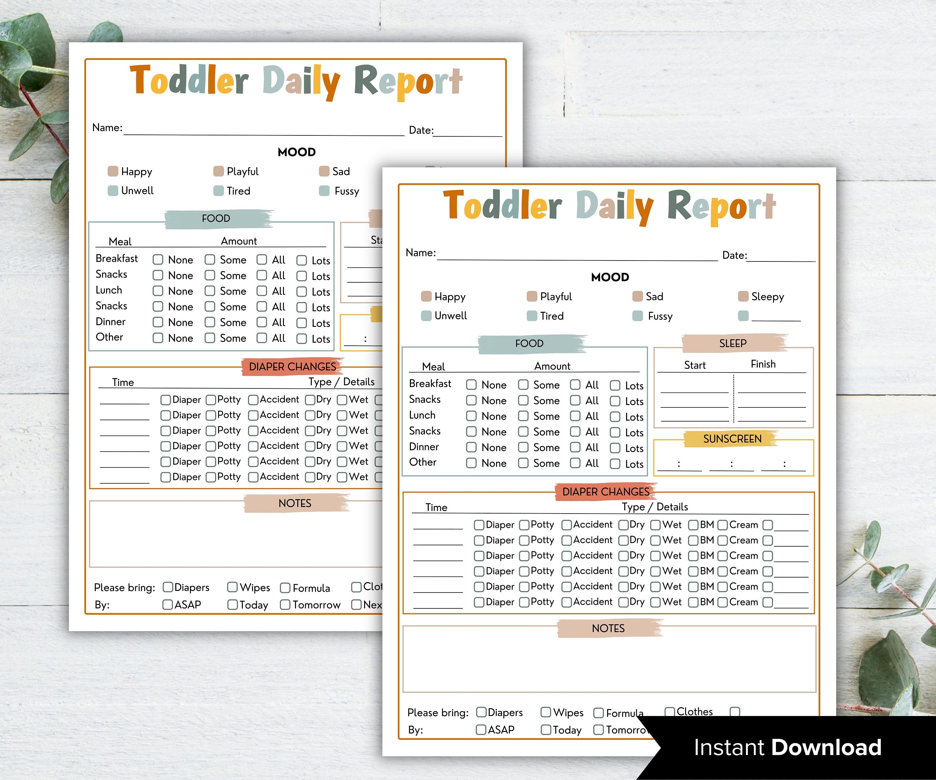 Baby Daily Log I Toddler Daily Log I Babysitter Log I Daycare daily report I Nanny log I Babysitter report I Childcare report I Infant care