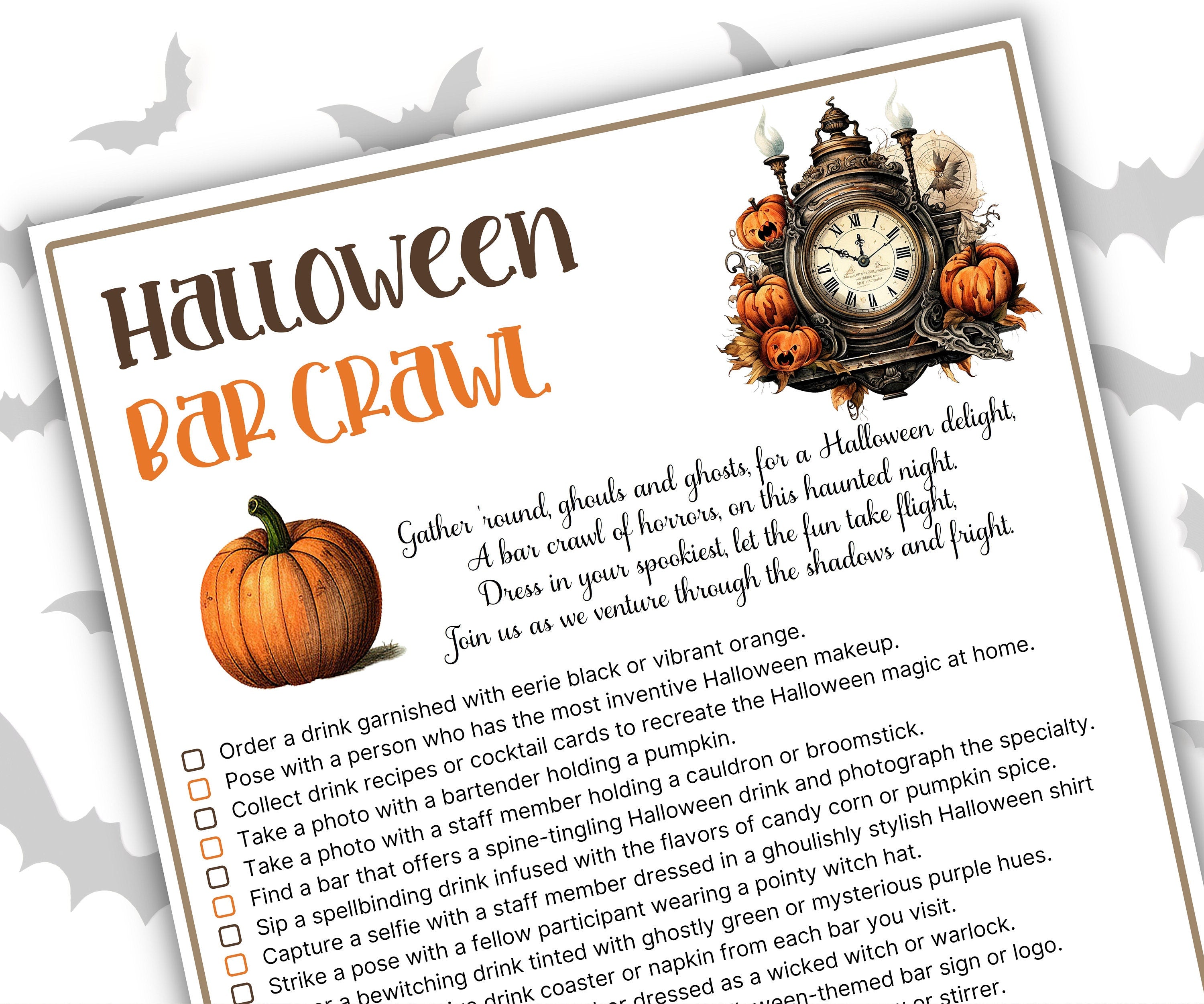 Halloween Bar Crawl Game, Bar Scavenger Hunt, Halloween Drinking Game, Adult Scavenger Hunt, Halloween Pub Crawl , Printable Halloween Game-Halloween Printables -TheHustlingCatLady-Party Games