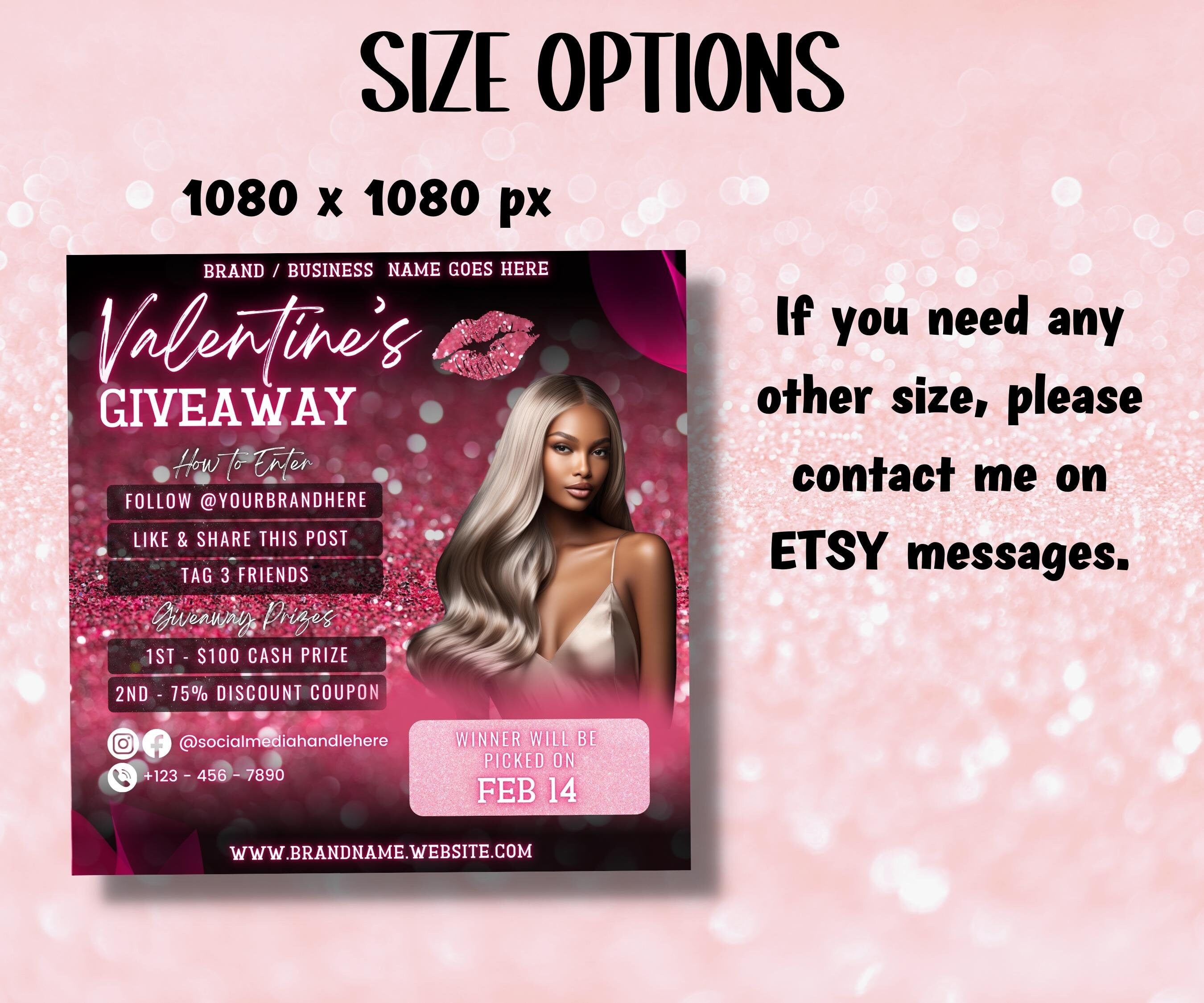 Raffle Flyer | Instagram Template | Valentines Day Giveaway Flyer | Lashes Nails Hair I Raffle Ticket Flyer | Social Media Giveaway