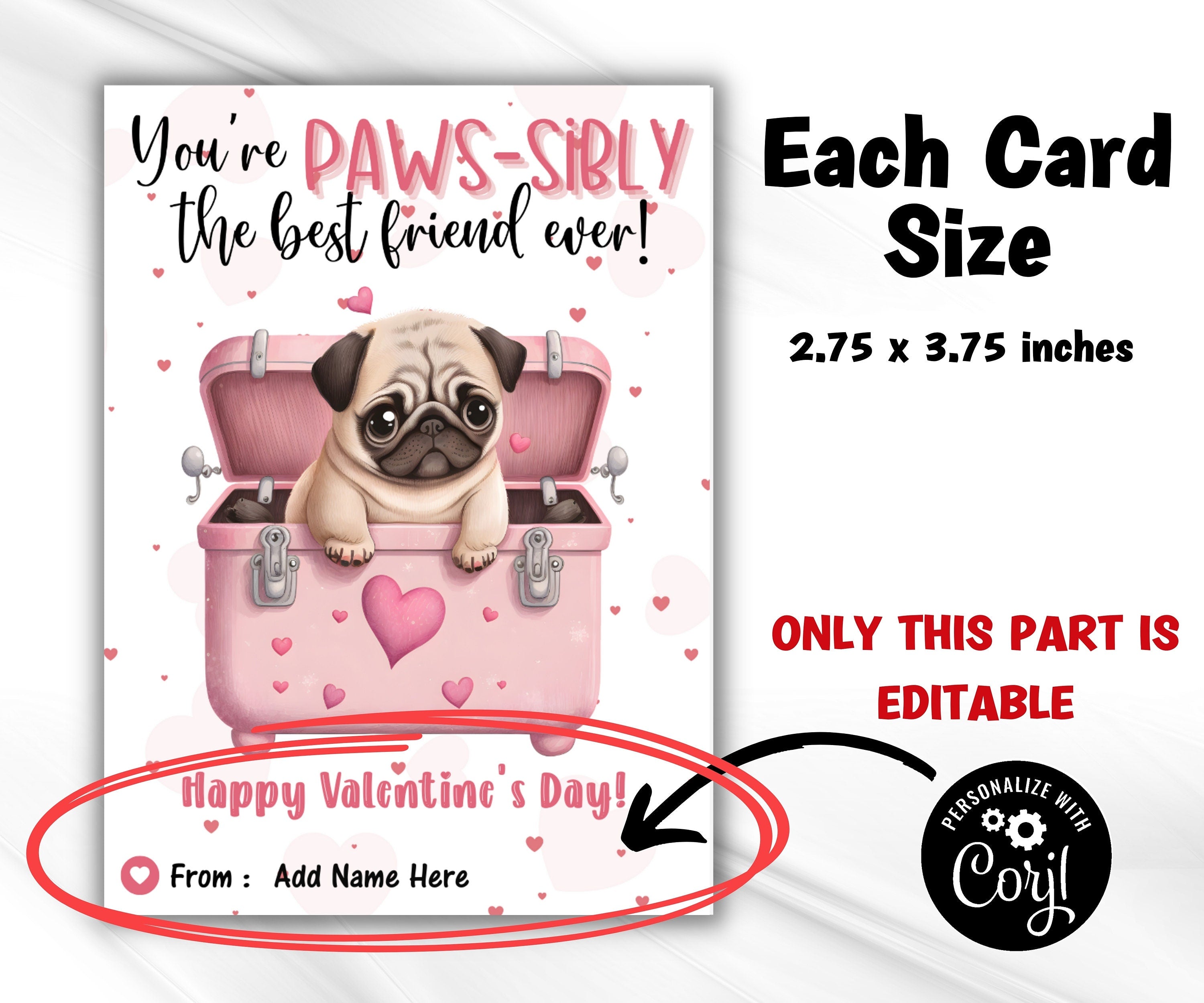 Pug Card | Dog Valentine | Cute Card | Pug Valentine | Pugs And Kisses | Kids Valentines | Dog Card | Pug Gift | Pug Valentine I Black Pug