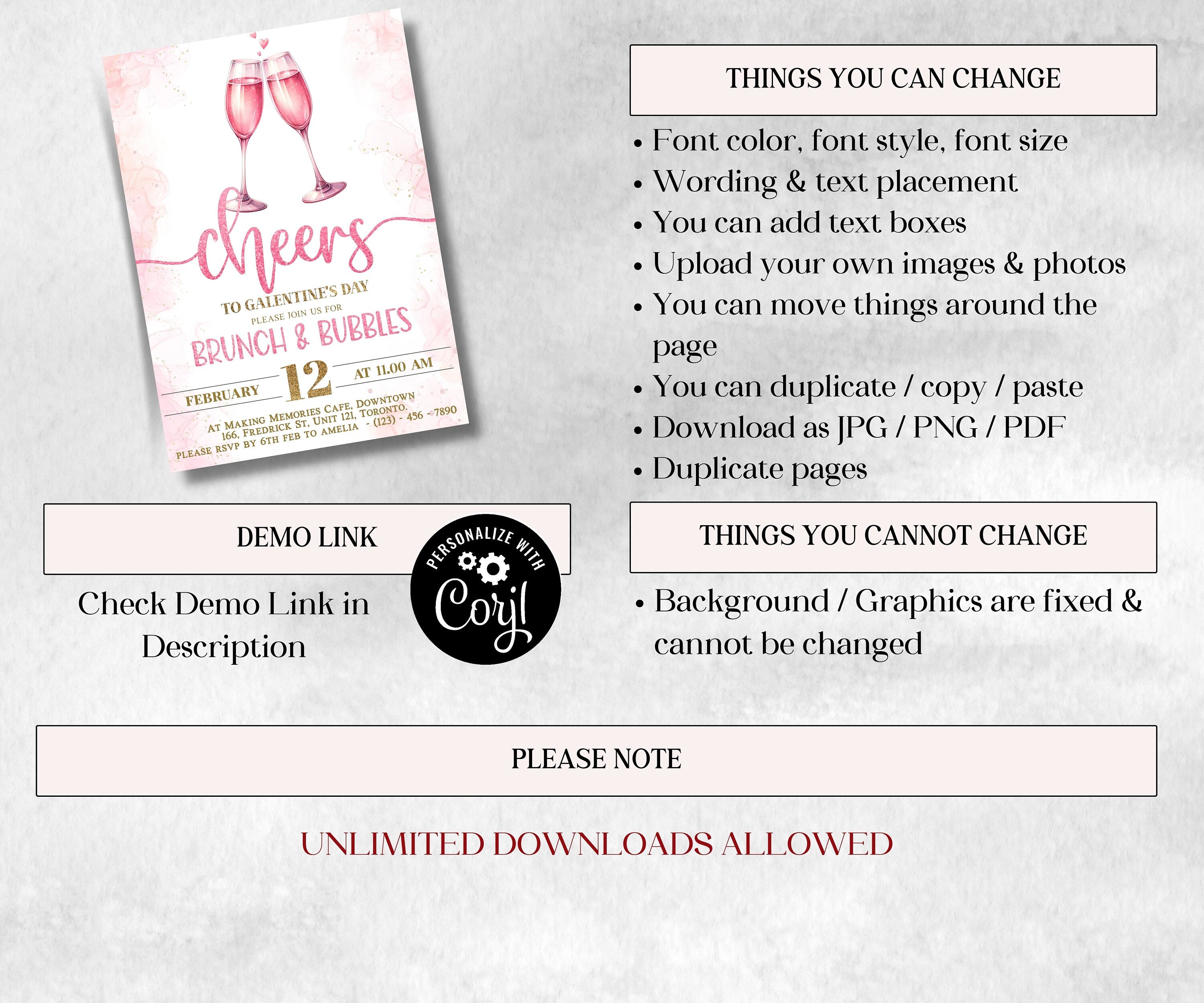 Galentine Editable Invitation I Galentine Invite | Brunch Invitation | Galentine'S Day | Girls Night | Corjl Template | Galentines Day Party