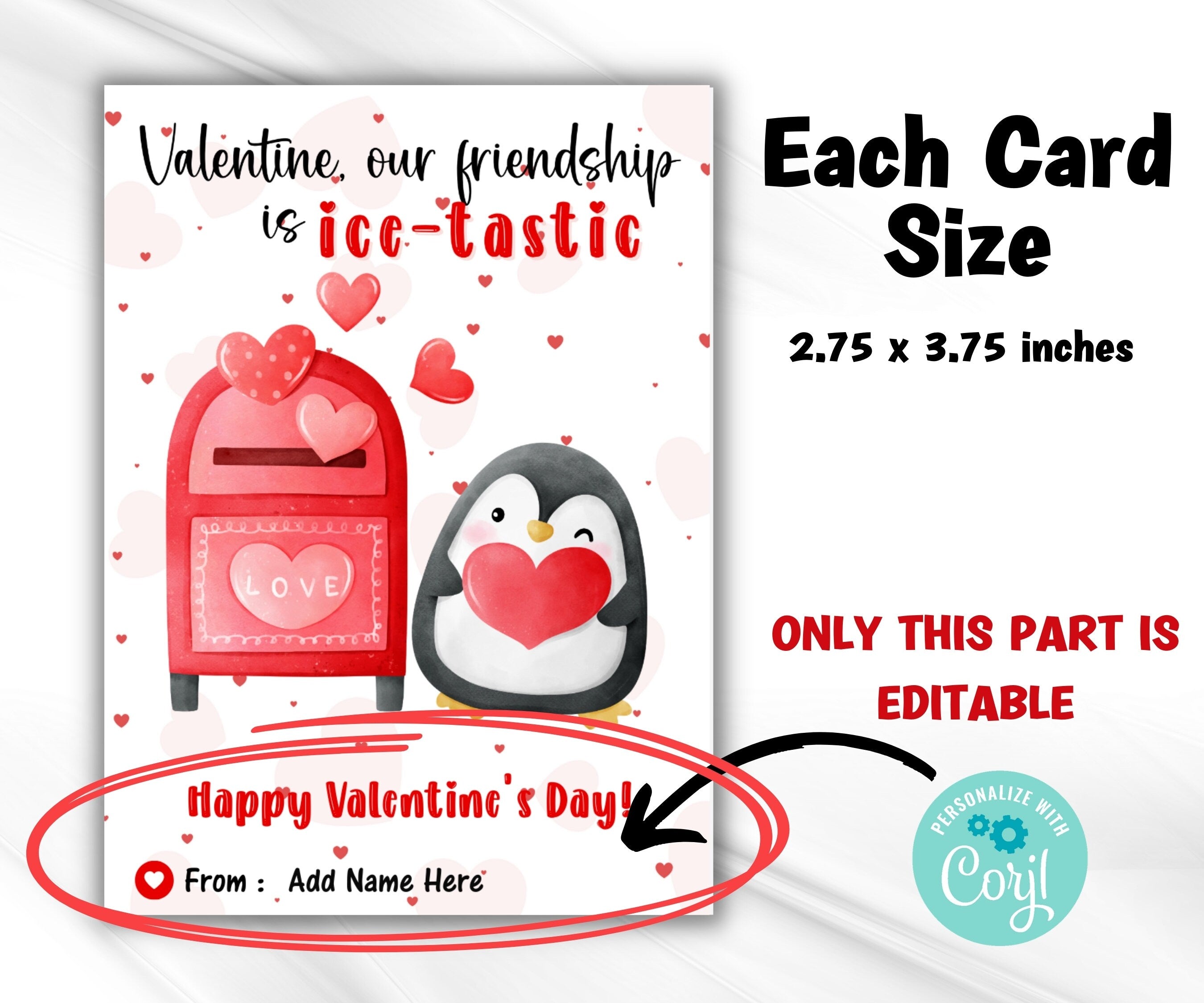 Printable School Valentines, Penguin Valentines Day Cards, Kids Valentine Cards for School Daycare, Classroom Valentines, Gift For Teacher