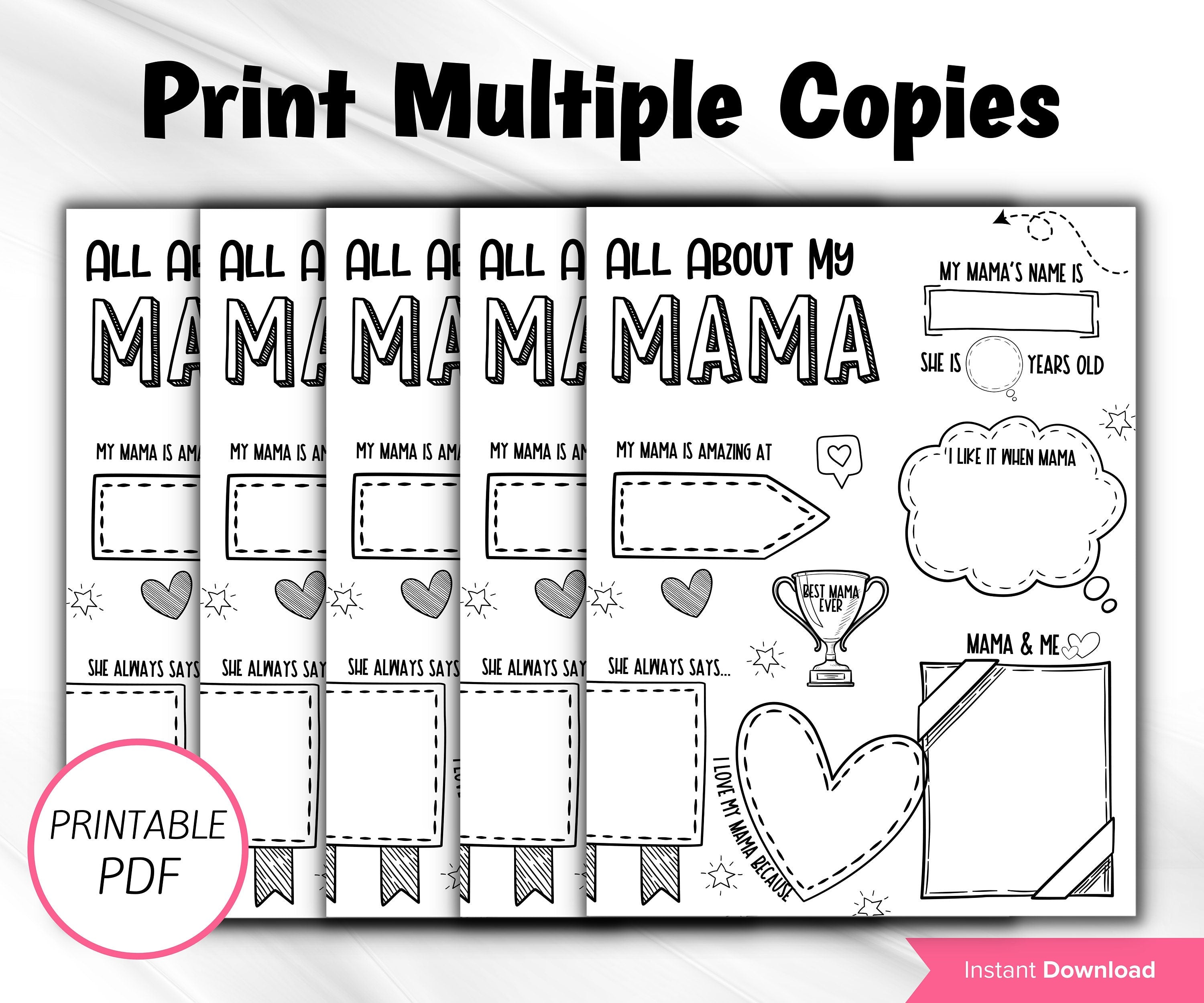 All about my Mama Gift I Mothers Day Printable Gift Mothers Day Questionnaire Preschool | All About My Grandma Printable coloring page