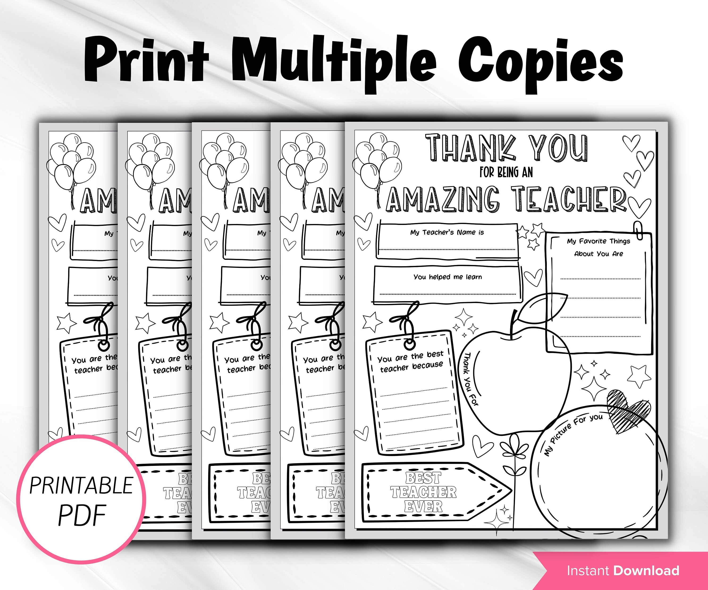 Printable Teacher Appreciation Week | Printable All About My Teacher Thank You Card | Teacher Appreciation Letter | End Of Year Gift