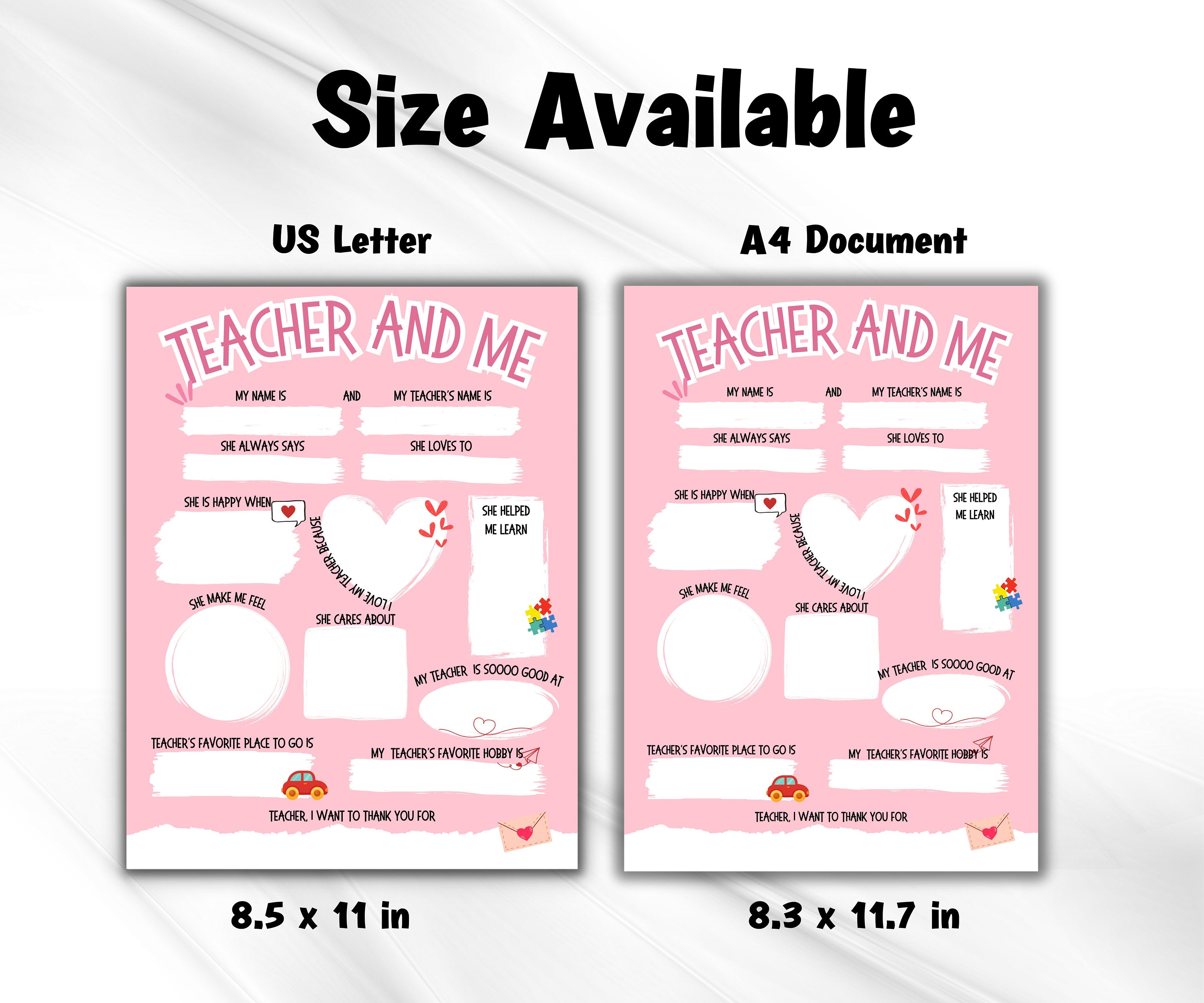 Printable All About My Teacher | Teacher Appreciation Gift | End Of Year Gift | Fill In The Blank | Homeschool Activity | Teacher Thank You