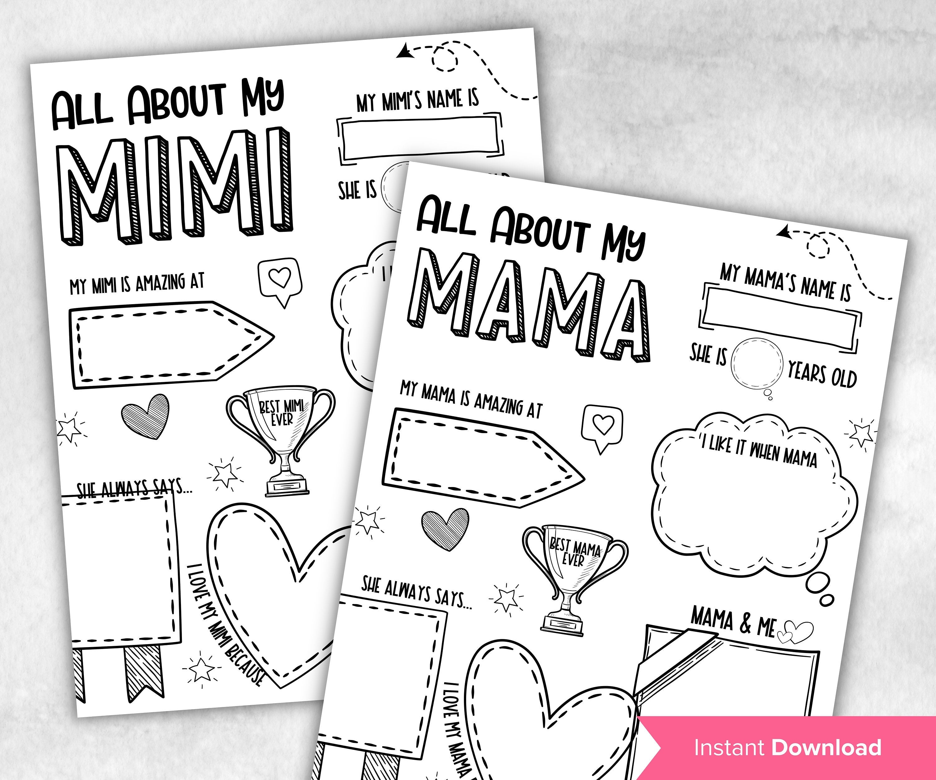 All about my Mama Gift I Mothers Day Printable Gift Mothers Day Questionnaire Preschool | All About My Grandma Printable coloring page