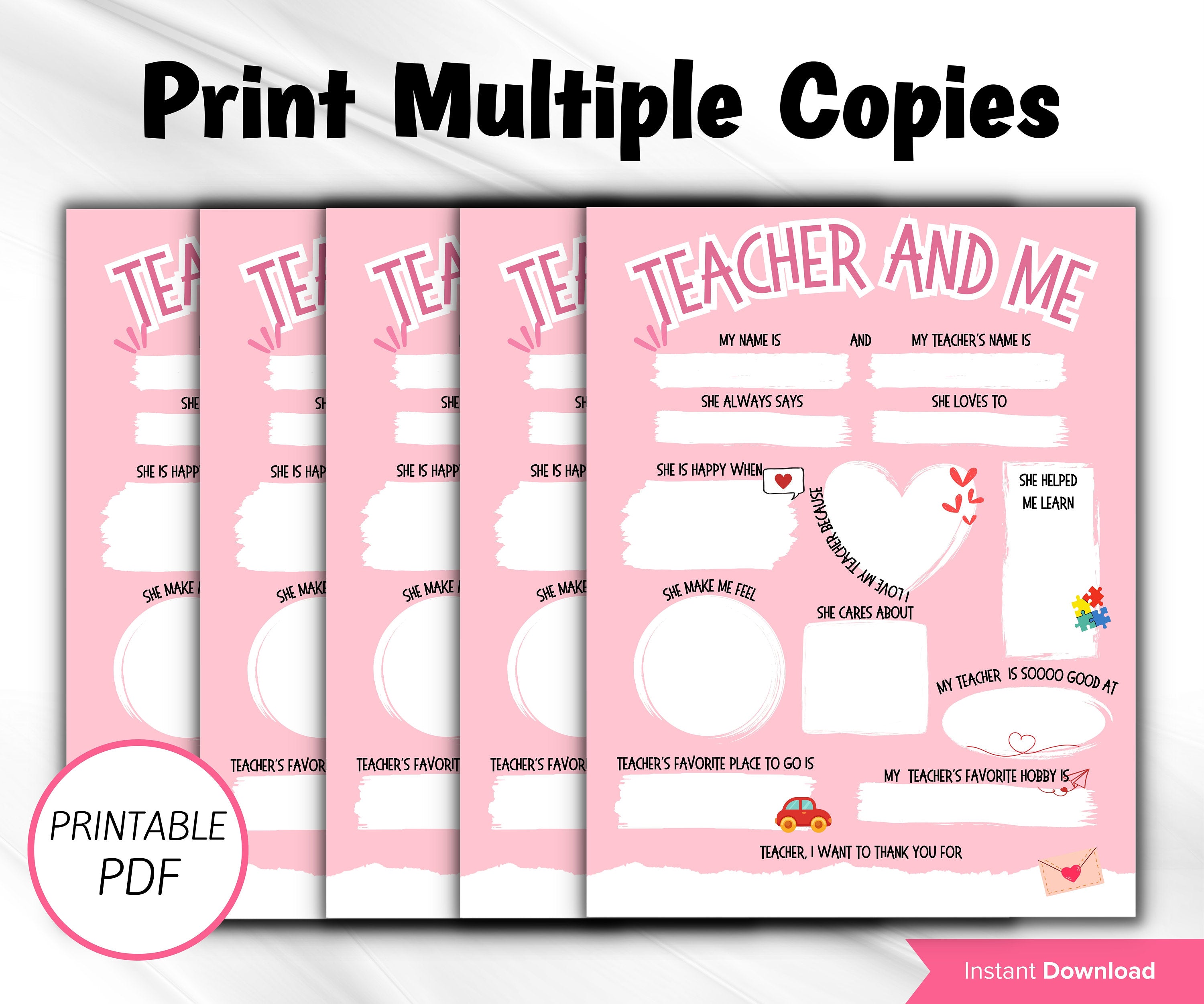 Printable All About My Teacher | Teacher Appreciation Gift | End Of Year Gift | Fill In The Blank | Homeschool Activity | Teacher Thank You