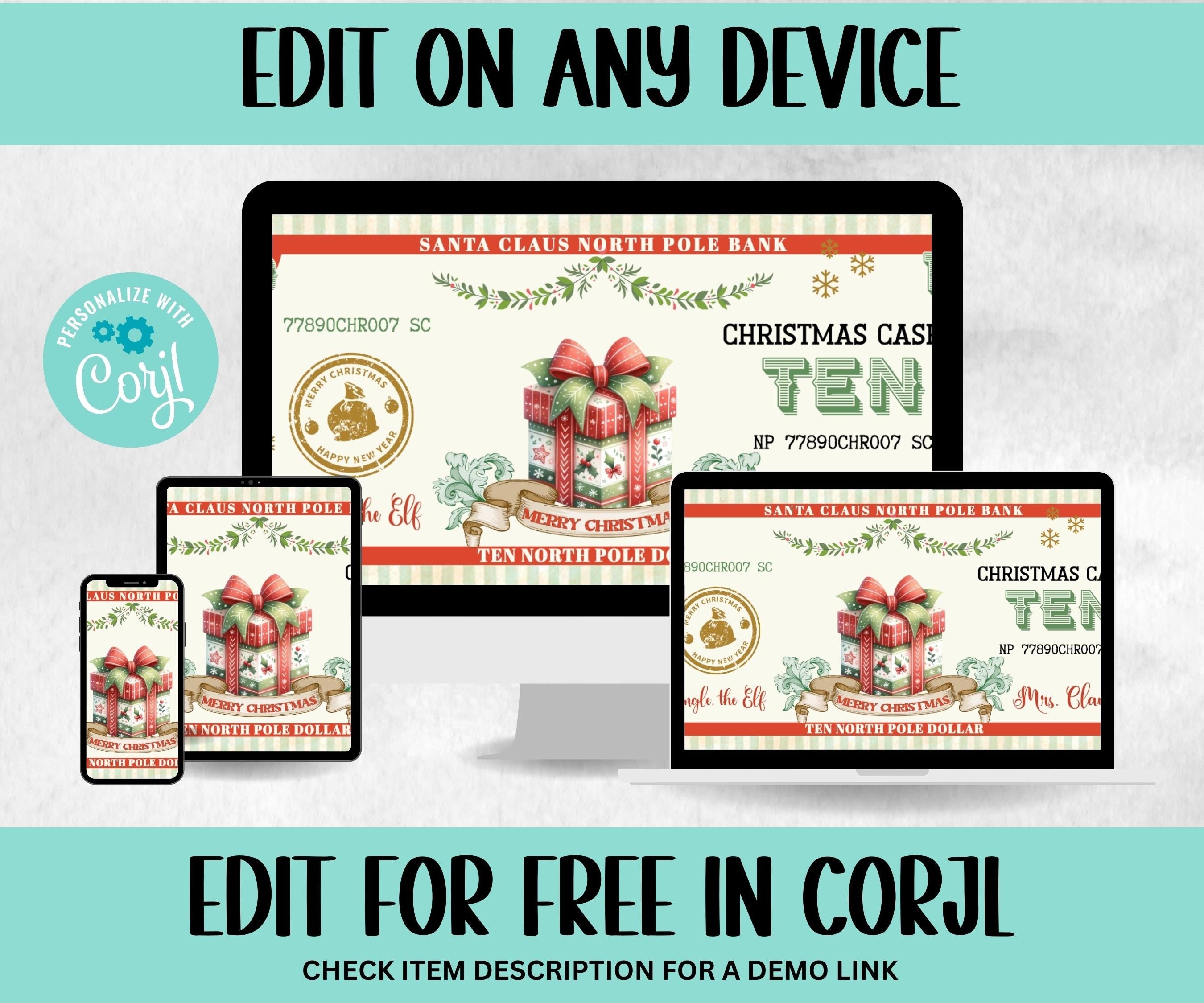 Ready To Print Christmas Play Money, North Pole Dollar Bill, Stocking Stuffer, Printable Christmas Money, Editable Christmas Bucks, Dollar-New Listings -TheHustlingCatLady-Party Games