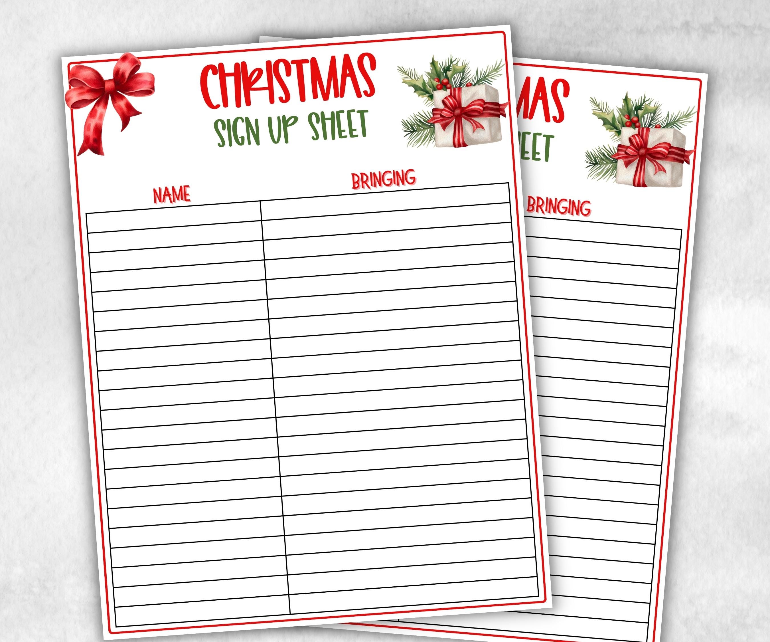family feast planner, christmas potluck signup sheet, printable