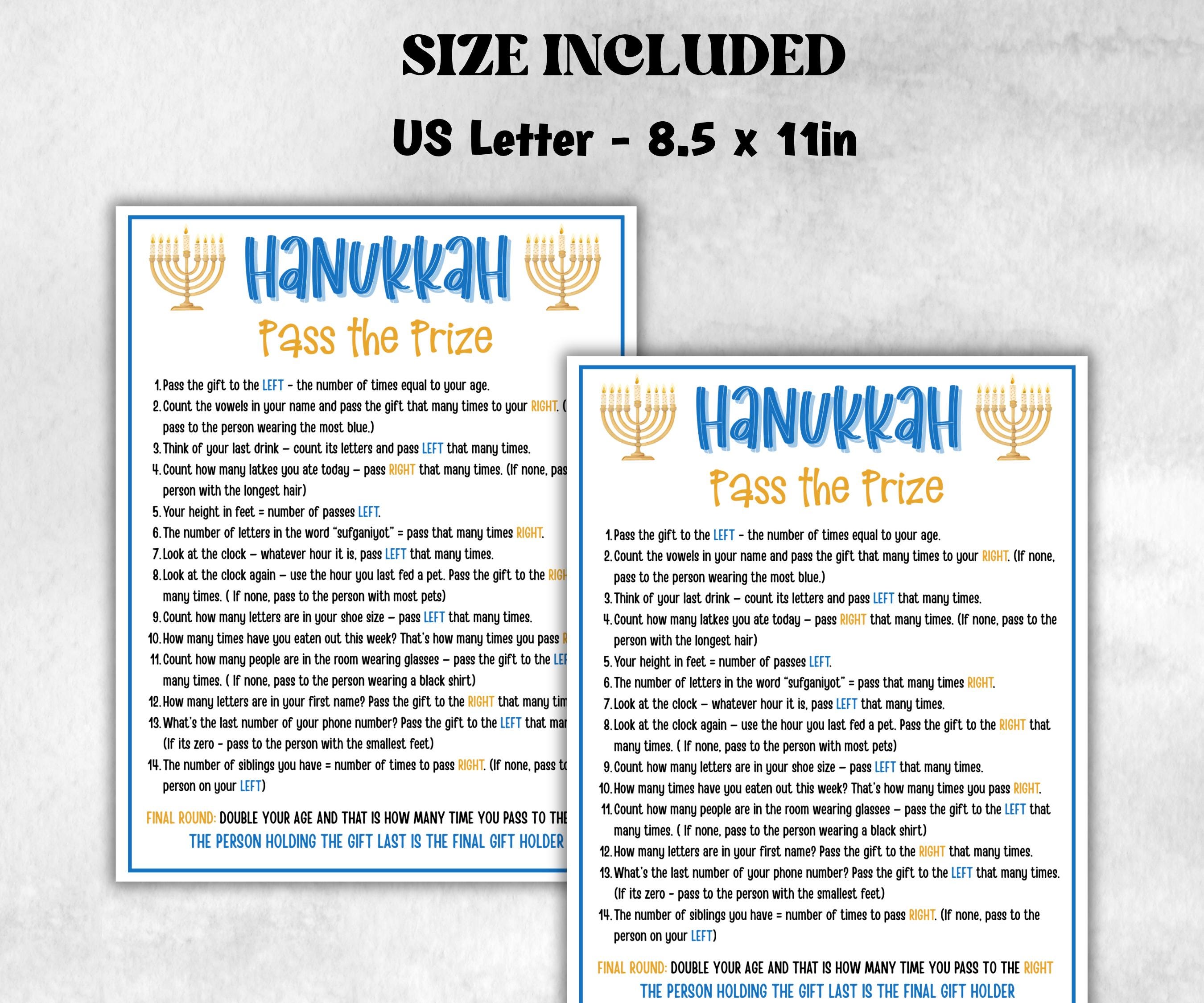 Hanukkah Pass the Prize, Custom Game for Holiday Parties, Fun Family Activity, Celebrations pass the present, Left Right Game, Pass the gift-Sports Printables -TheHustlingCatLady-Party Games