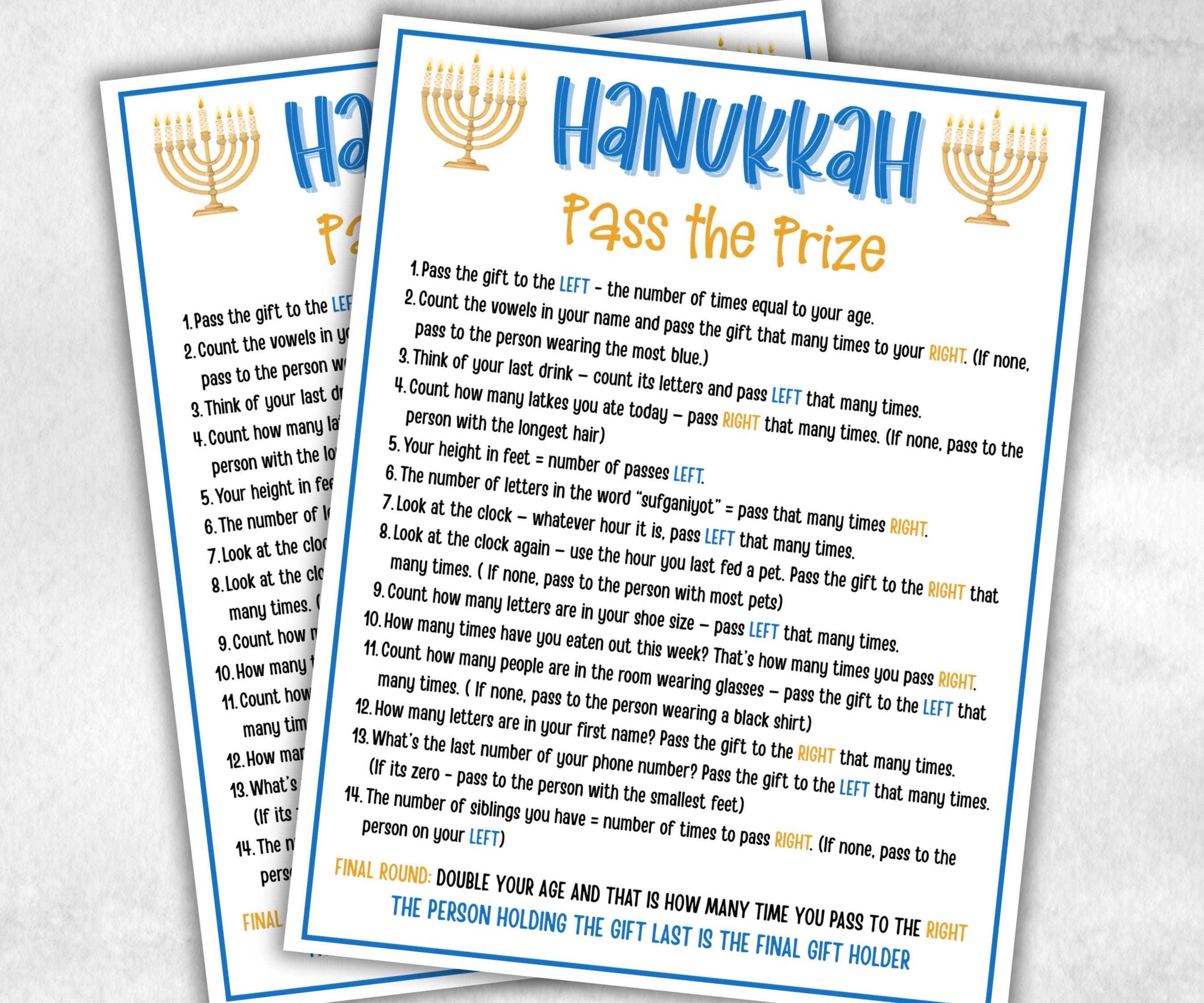 Hanukkah Pass the Prize, Custom Game for Holiday Parties, Fun Family Activity, Celebrations pass the present, Left Right Game, Pass the gift-Sports Printables -TheHustlingCatLady-Party Games