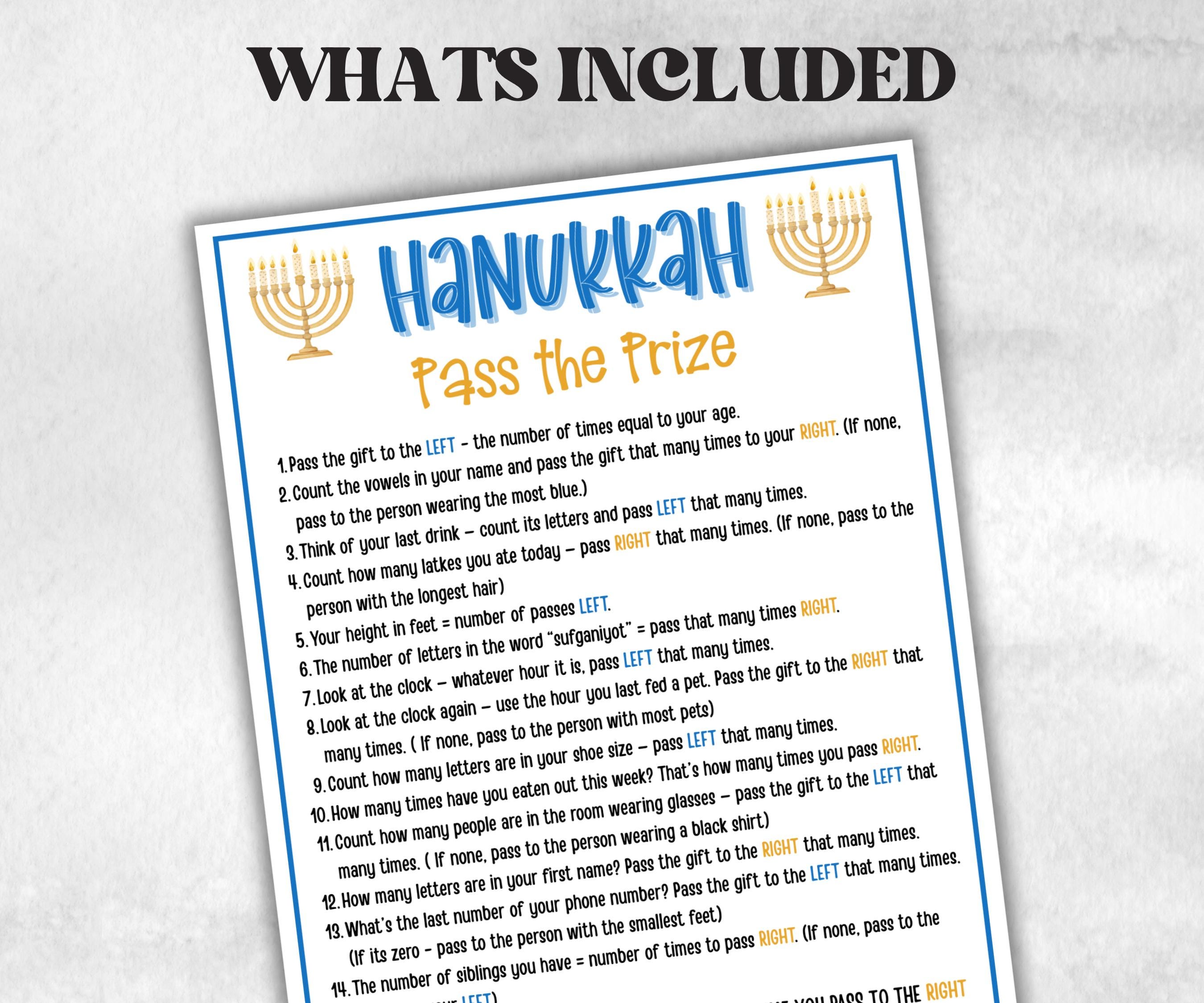 Hanukkah Pass the Prize, Custom Game for Holiday Parties, Fun Family Activity, Celebrations pass the present, Left Right Game, Pass the gift-Sports Printables -TheHustlingCatLady-Party Games