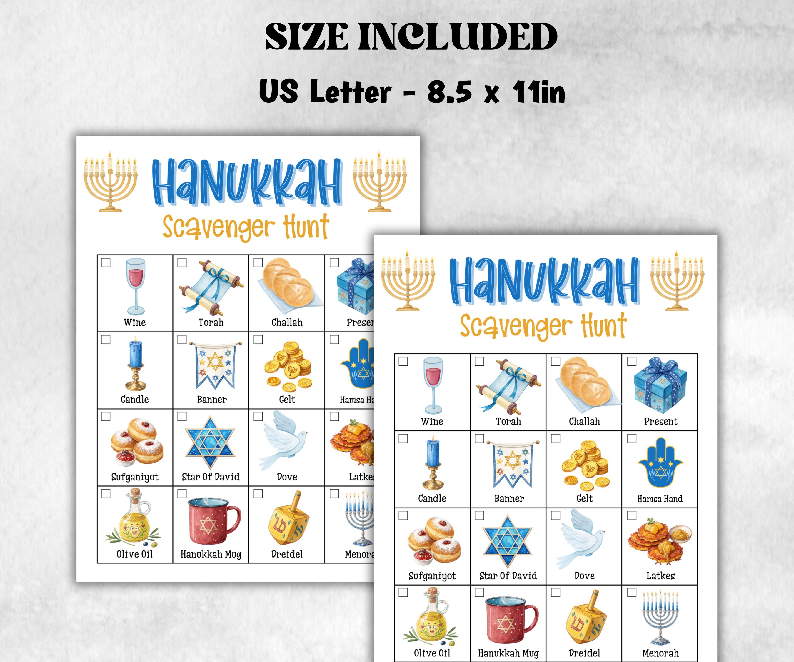 Hanukkah Photo Scavenger Hunt, Fun Family Activities, Holiday game, Festive Fun Party, Kids treasure hunt, festival of lights party game-Sports Printables -TheHustlingCatLady-Party Games