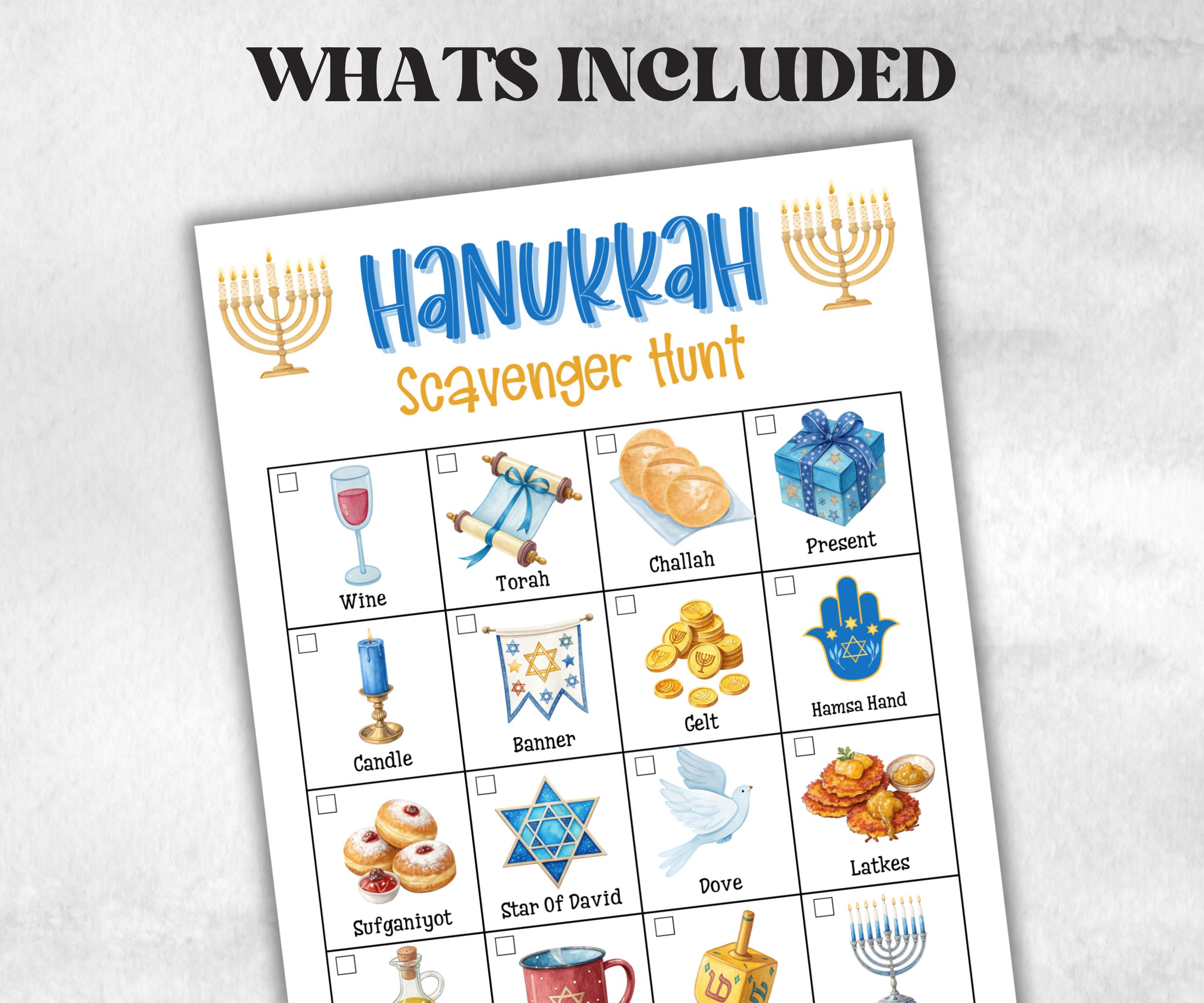Hanukkah Photo Scavenger Hunt, Fun Family Activities, Holiday game, Festive Fun Party, Kids treasure hunt, festival of lights party game-Sports Printables -TheHustlingCatLady-Party Games