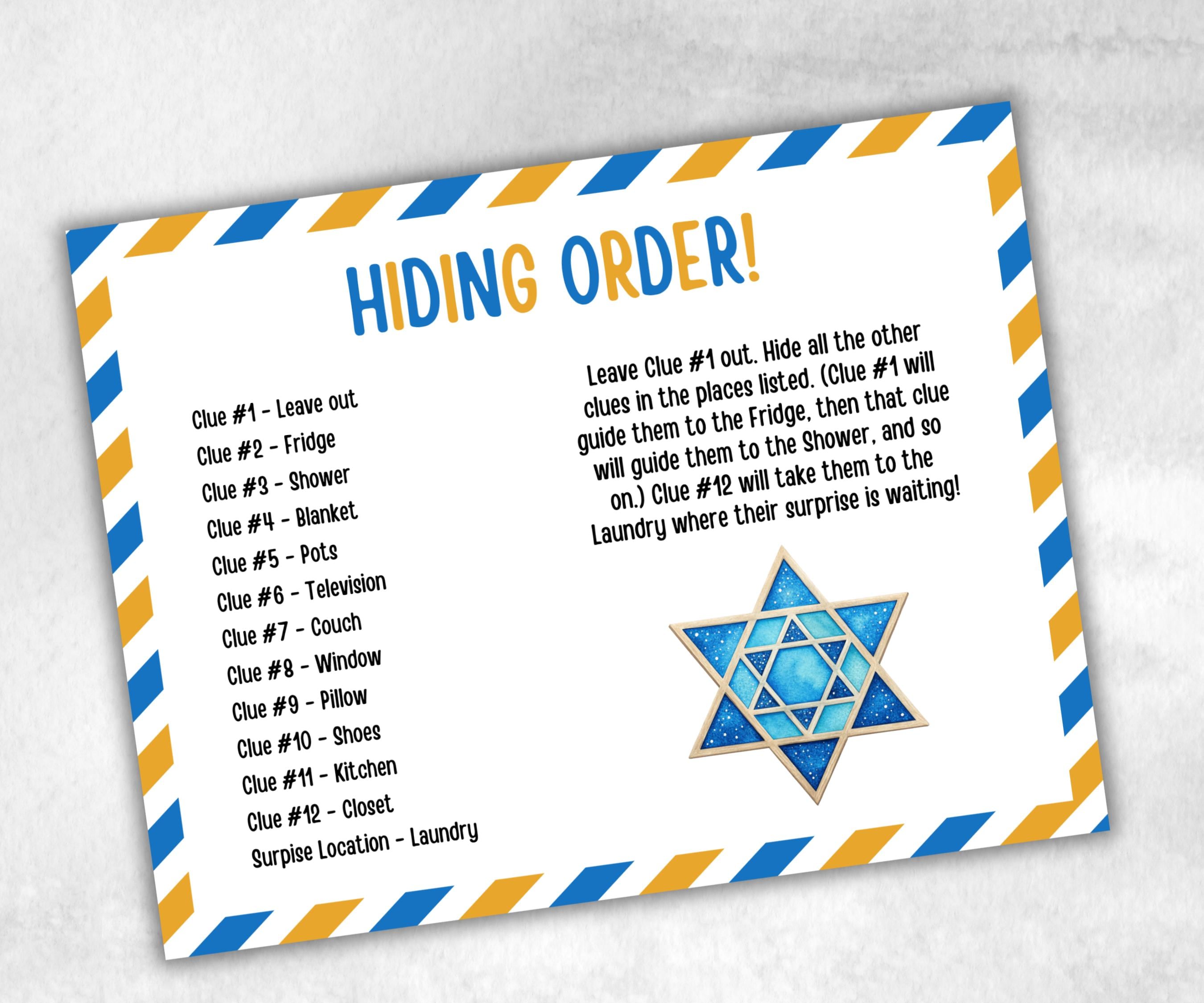Kids Hanukkah Indoor Treasure Hunt, Treasure Scavenger Clues, Chanukah Printable Activity, Jewish Holiday Game, Holiday Kids Game fun ideas-Sports Printables -TheHustlingCatLady-Party Games