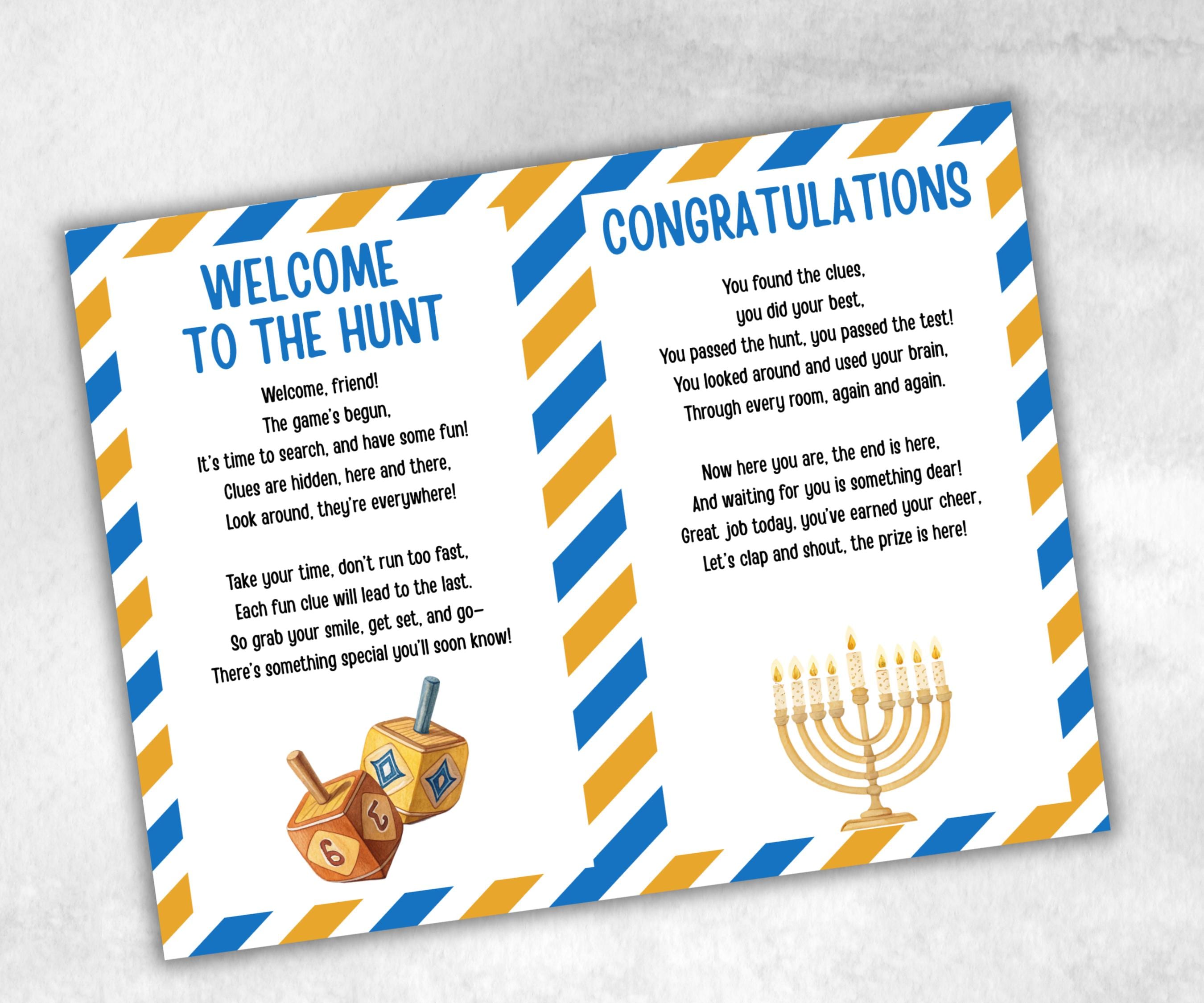 Kids Hanukkah Indoor Treasure Hunt, Treasure Scavenger Clues, Chanukah Printable Activity, Jewish Holiday Game, Holiday Kids Game fun ideas-Sports Printables -TheHustlingCatLady-Party Games
