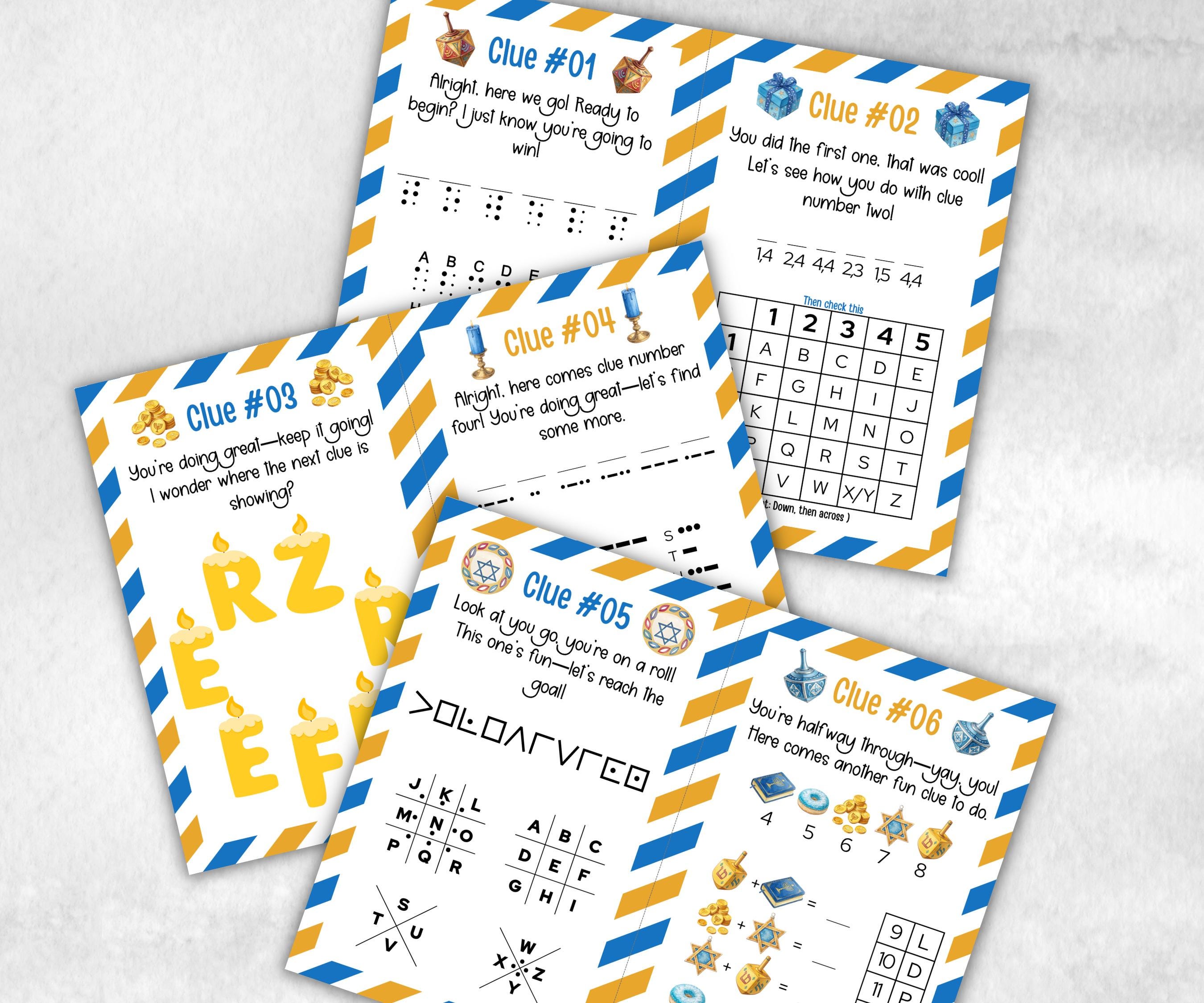 Teen Hanukkah Indoor Treasure Hunt, Treasure Scavenger Clues, Chanukah Printable Activity, Jewish Holiday Game, Holiday Kids Game fun ideas-Sports Printables -TheHustlingCatLady-Party Games