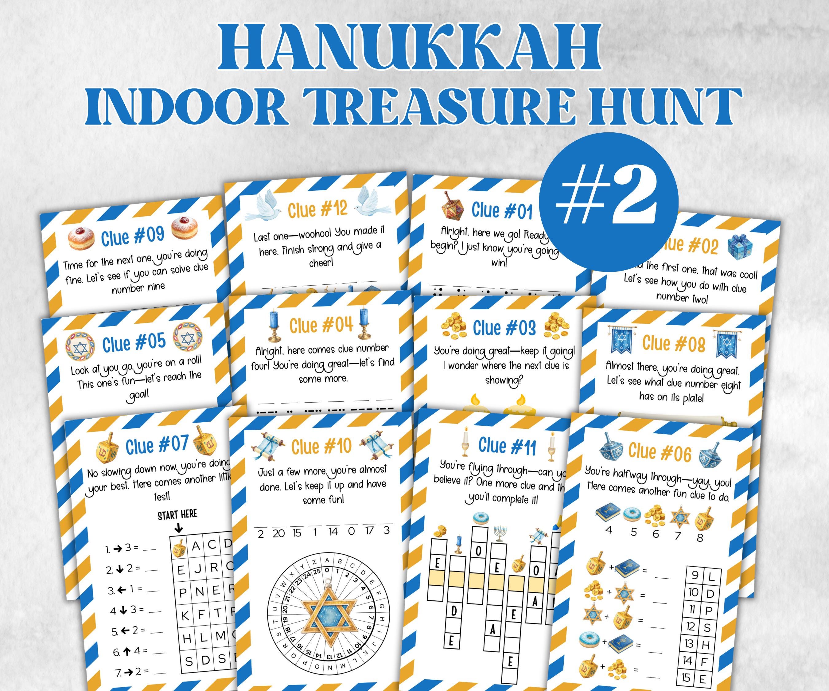 Teen Hanukkah Indoor Treasure Hunt, Treasure Scavenger Clues, Chanukah Printable Activity, Jewish Holiday Game, Holiday Kids Game fun ideas-Sports Printables -TheHustlingCatLady-Party Games