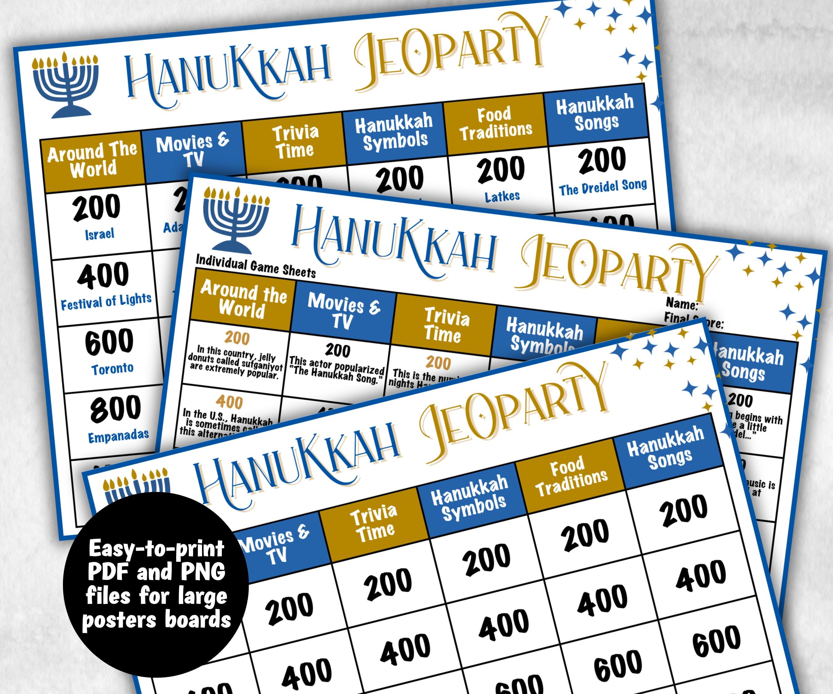 Hanukkah Holiday Jeoparty Trivia Game, Fun Family Activity, Holiday Quiz, Holiday Party Challenge, Holiday, Festive Quiz, Group word Game-Sports Printables -TheHustlingCatLady-Party Games