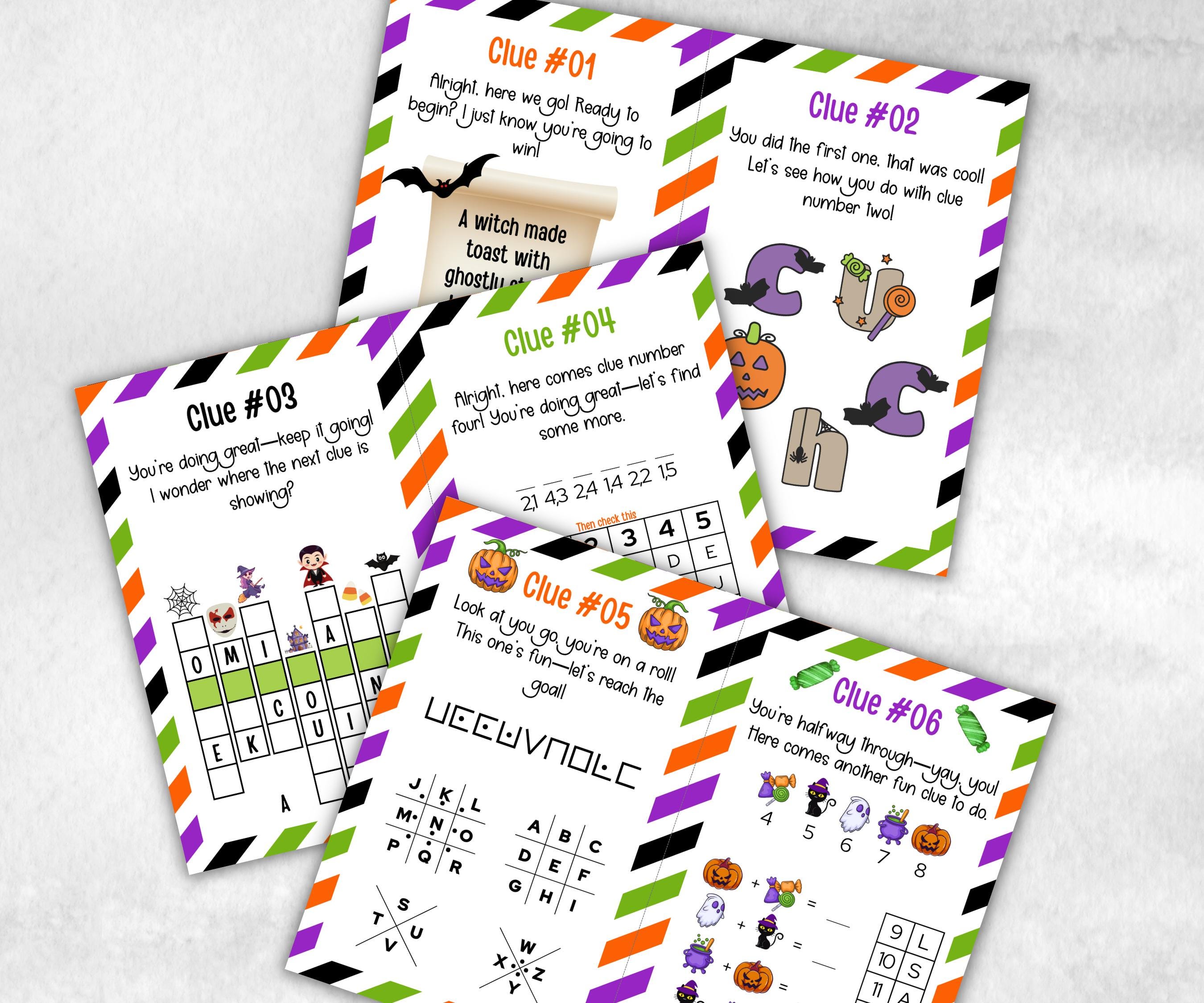 Halloween Indoor Treasure Hunt, Scavenger Party Game, Halloween Printable Party Activity, Kids Treasure Hunt Clues, Scavenger Hunt Clues-Halloween Printables -TheHustlingCatLady-Party Games