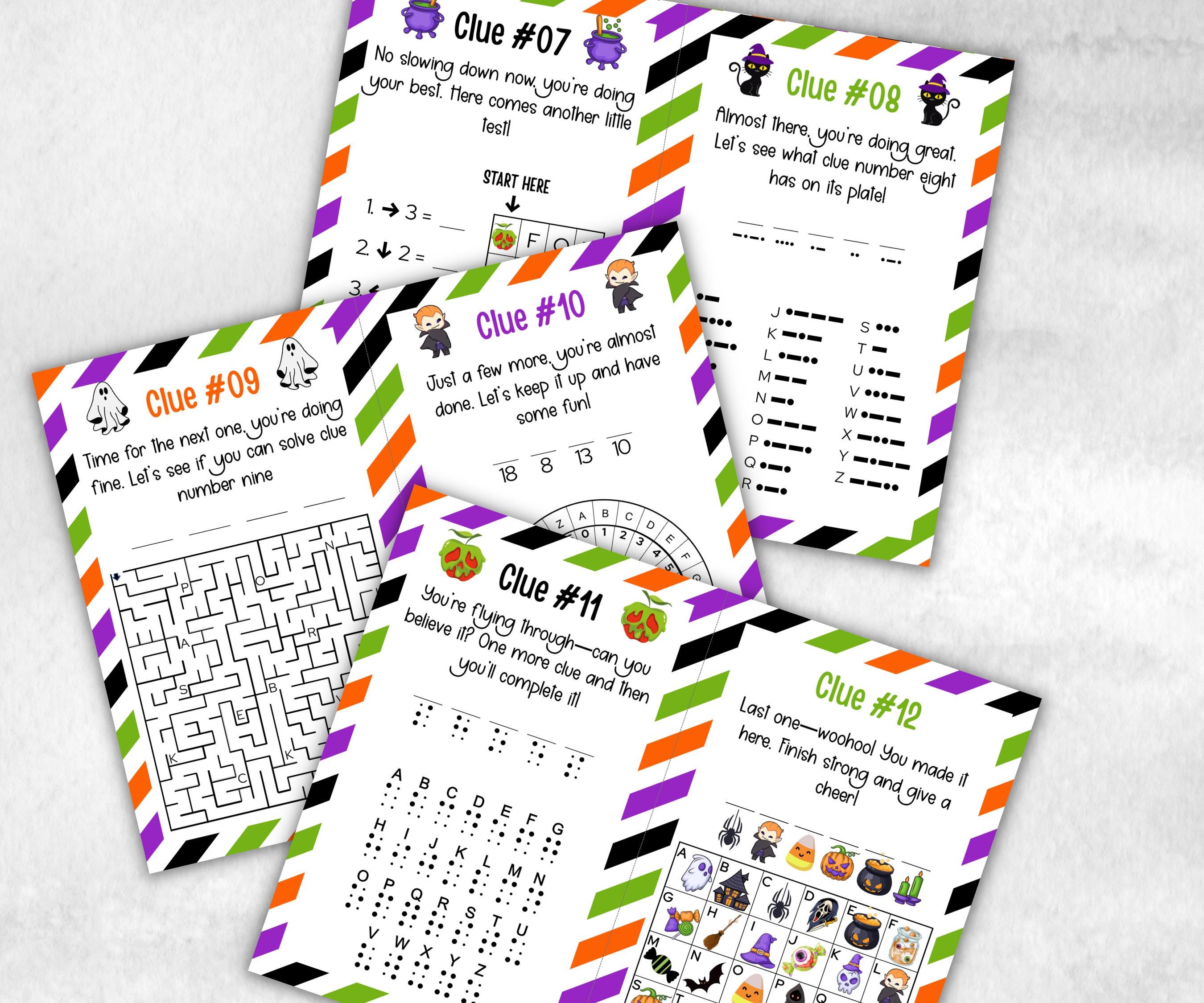 Halloween Indoor Treasure Hunt, Scavenger Party Game, Halloween Printable Party Activity, Kids Treasure Hunt Clues, Scavenger Hunt Clues-Halloween Printables -TheHustlingCatLady-Party Games
