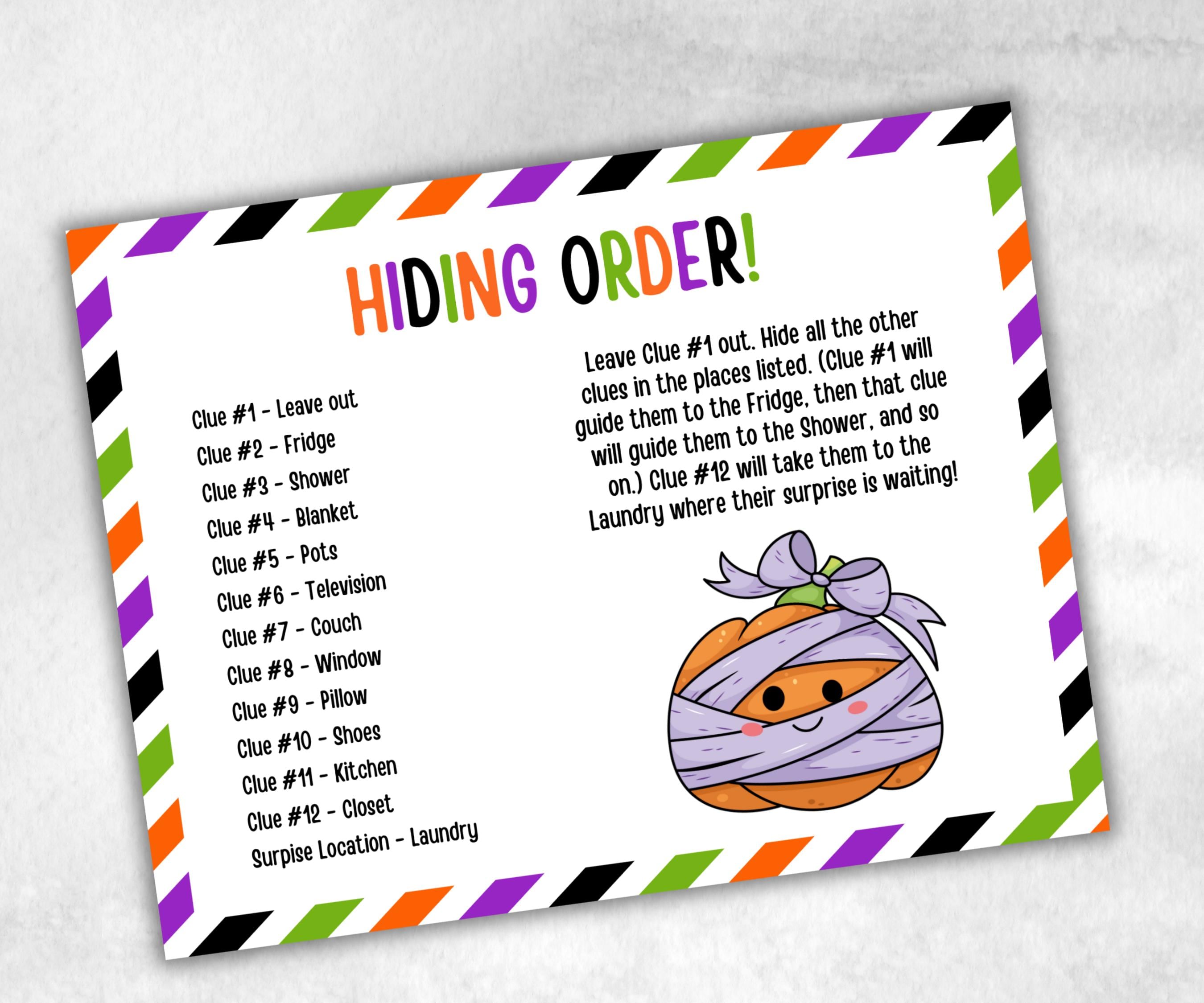 Halloween Indoor Scavenger Hunt, Treasure Hunt Party Game, Halloween Printable Party Activity, Kids Treasure Hunt Clues, Scavenger Hunt Clue-Halloween Printables -TheHustlingCatLady-Party Games