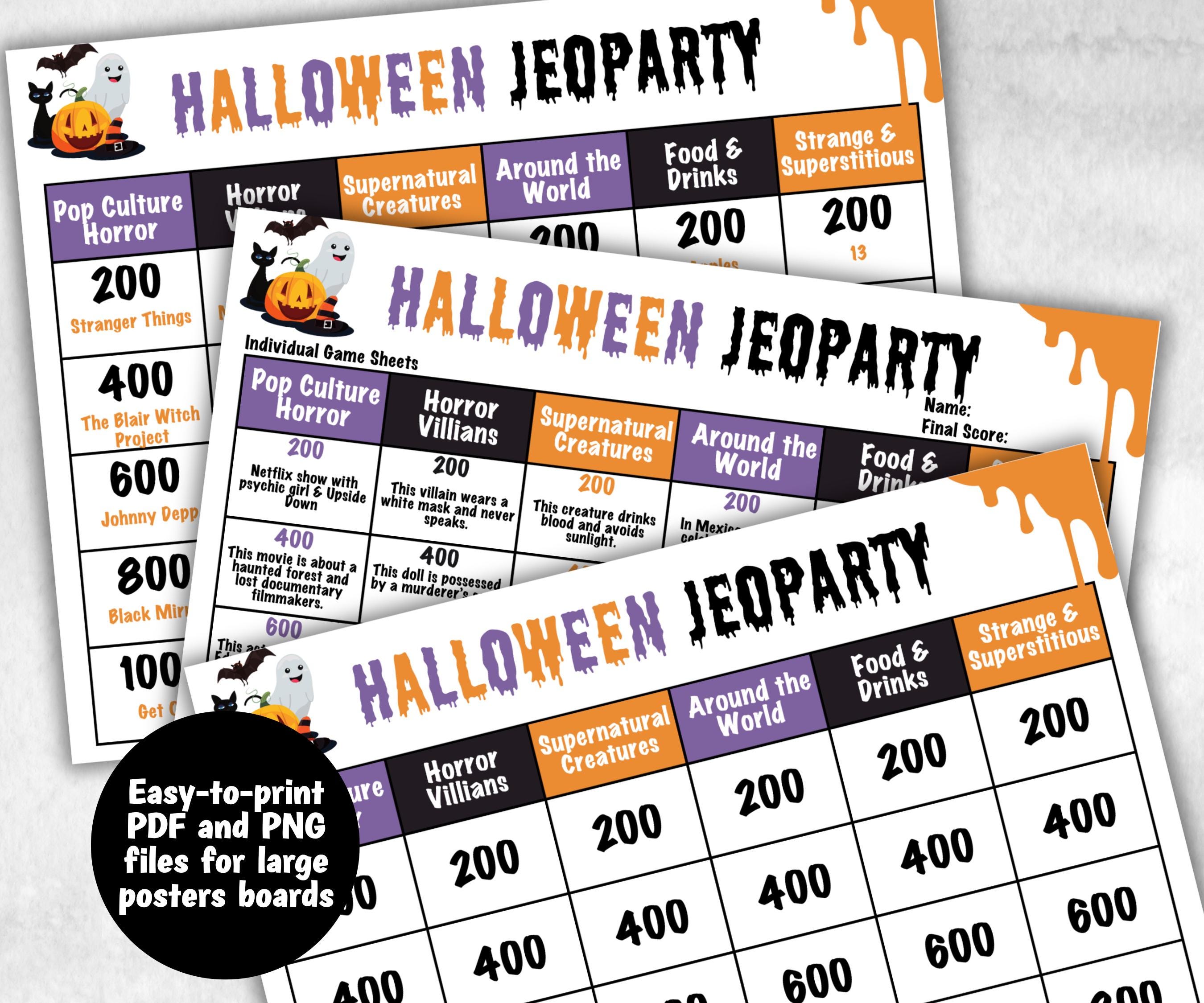 Halloween Jeoparty Trivia Party, Printable Adult & Teen Activity, Halloween Quiz, Group Game Show, Fall Party activity, Zoom Family Feud-Halloween Printables -TheHustlingCatLady-Party Games