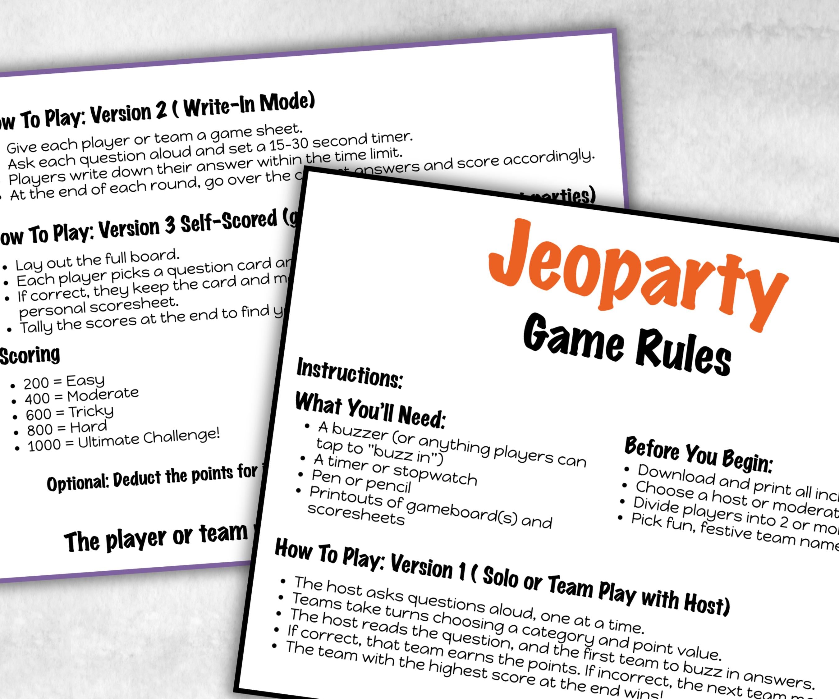 Halloween Adult Jeoparty Trivia Party, Printable Teen Activity, Halloween Quiz, Group Game Show, Fall Party activity, Zoom Family Feud-Halloween Printables -TheHustlingCatLady-Party Games