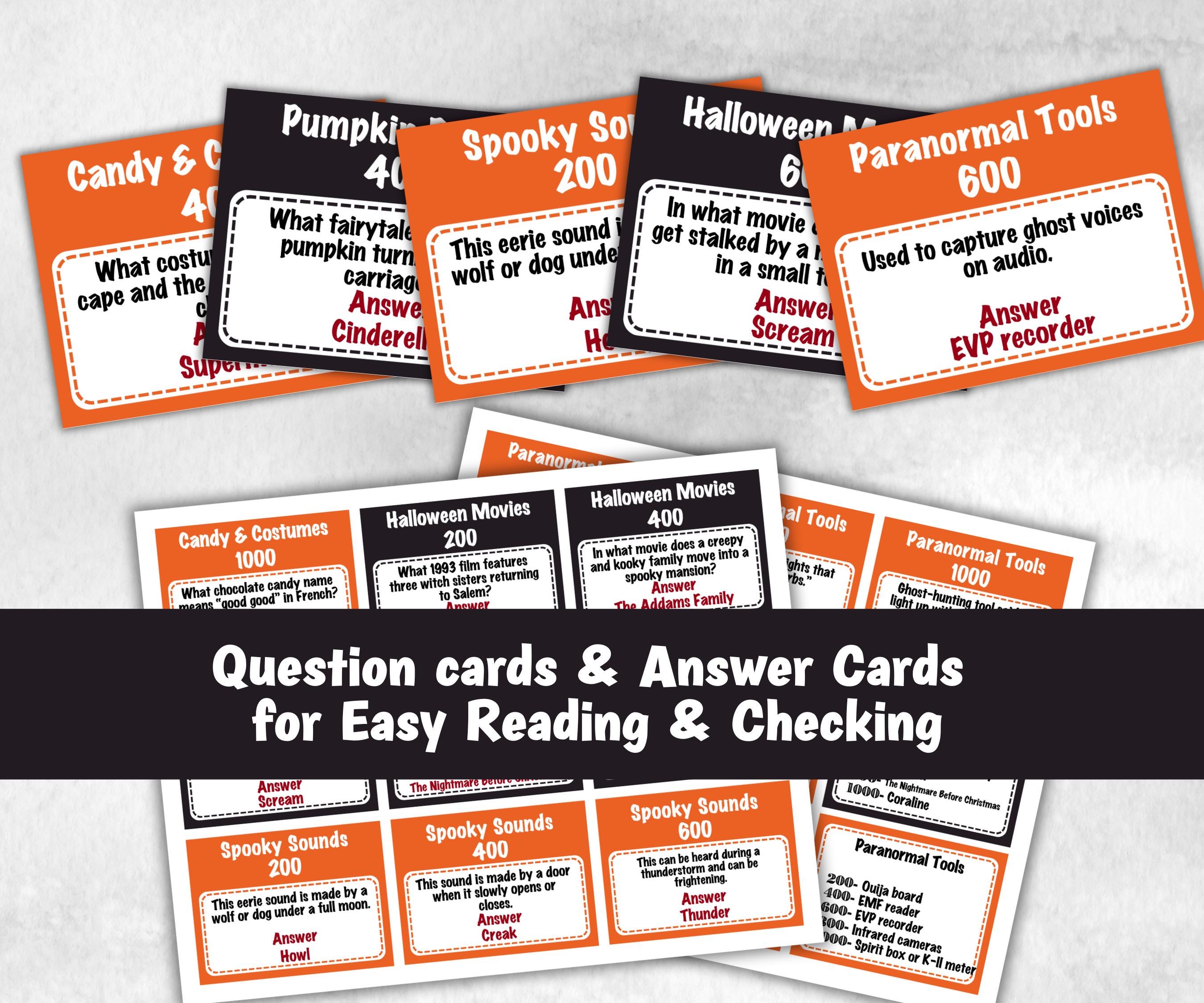 Halloween Adult Jeoparty Trivia Party, Printable Teen Activity, Halloween Quiz, Group Game Show, Fall Party activity, Zoom Family Feud-Halloween Printables -TheHustlingCatLady-Party Games